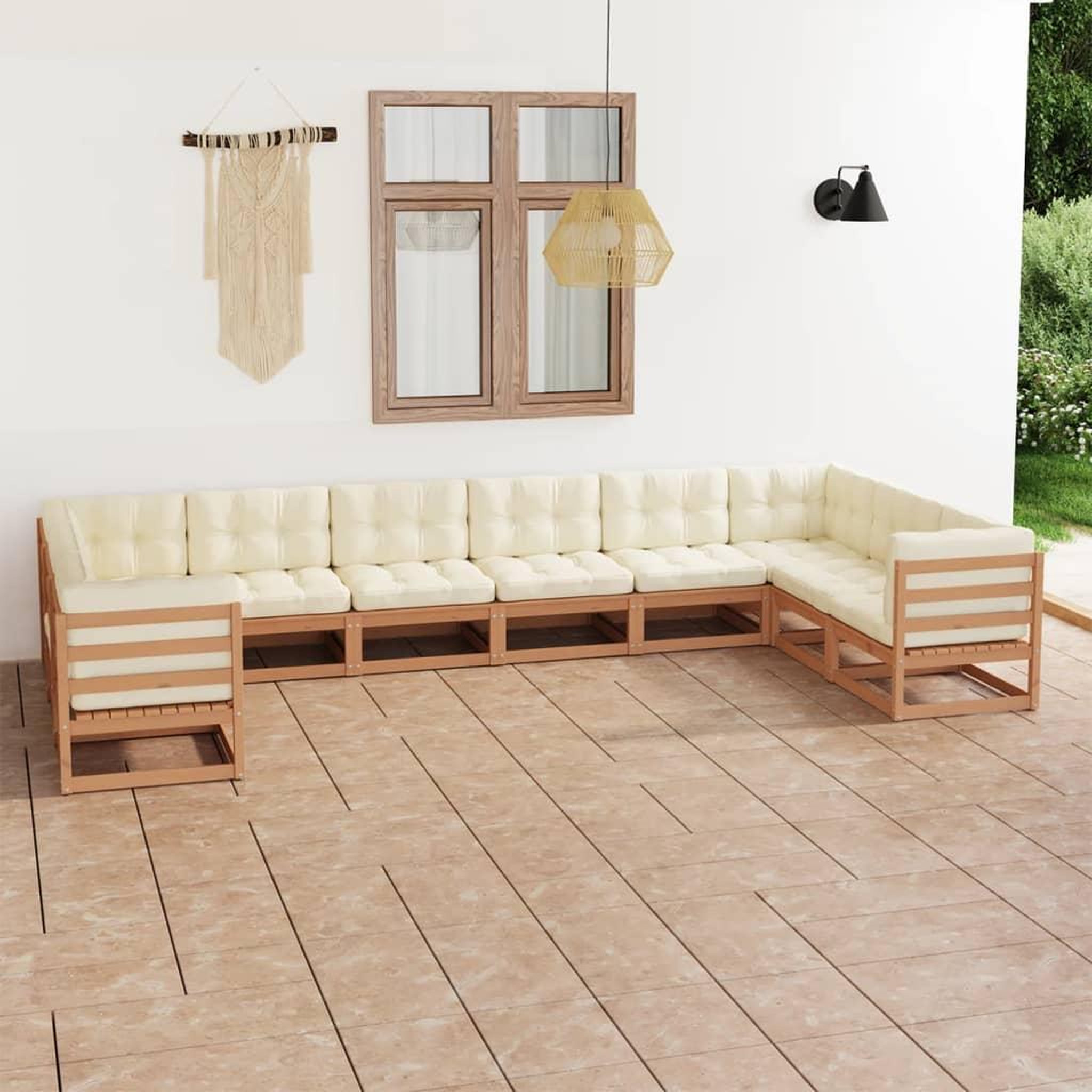 Voir la diapositive 1 : VIDAXL Salon de jardin 10 pcs avec coussins Marron miel Bois de pin
