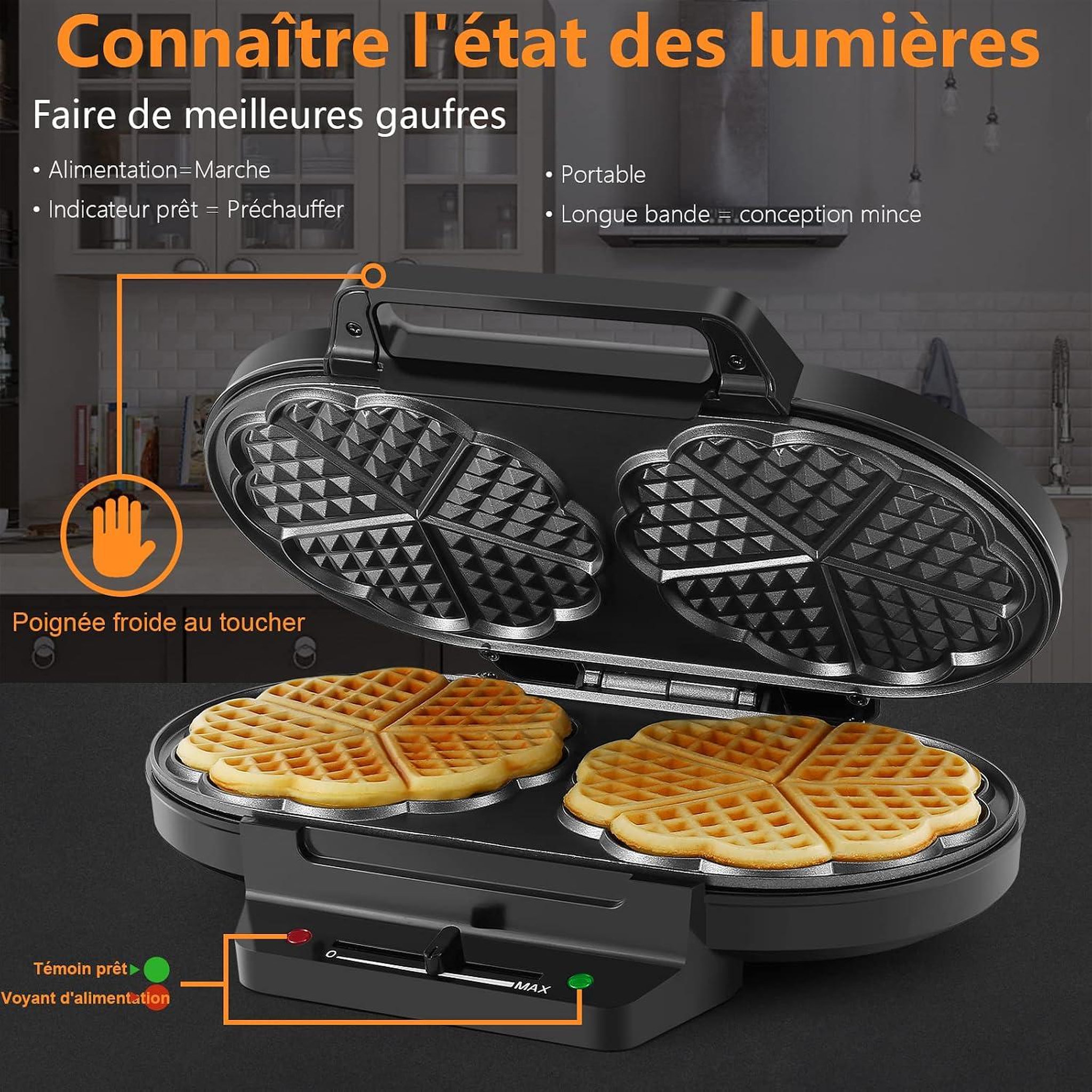 Voir la diapositive 3 : YASHE Gaufrier double, 10 gaufres cœur, 1200 W