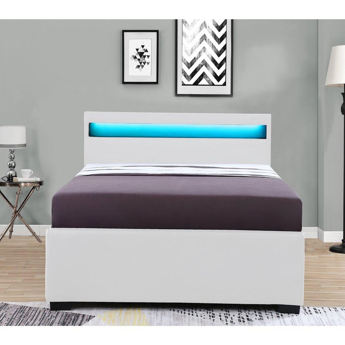 Habitat et Jardin Lit LED avec 4 tiroirs  Nico - 140 × 190 cm - Blanc