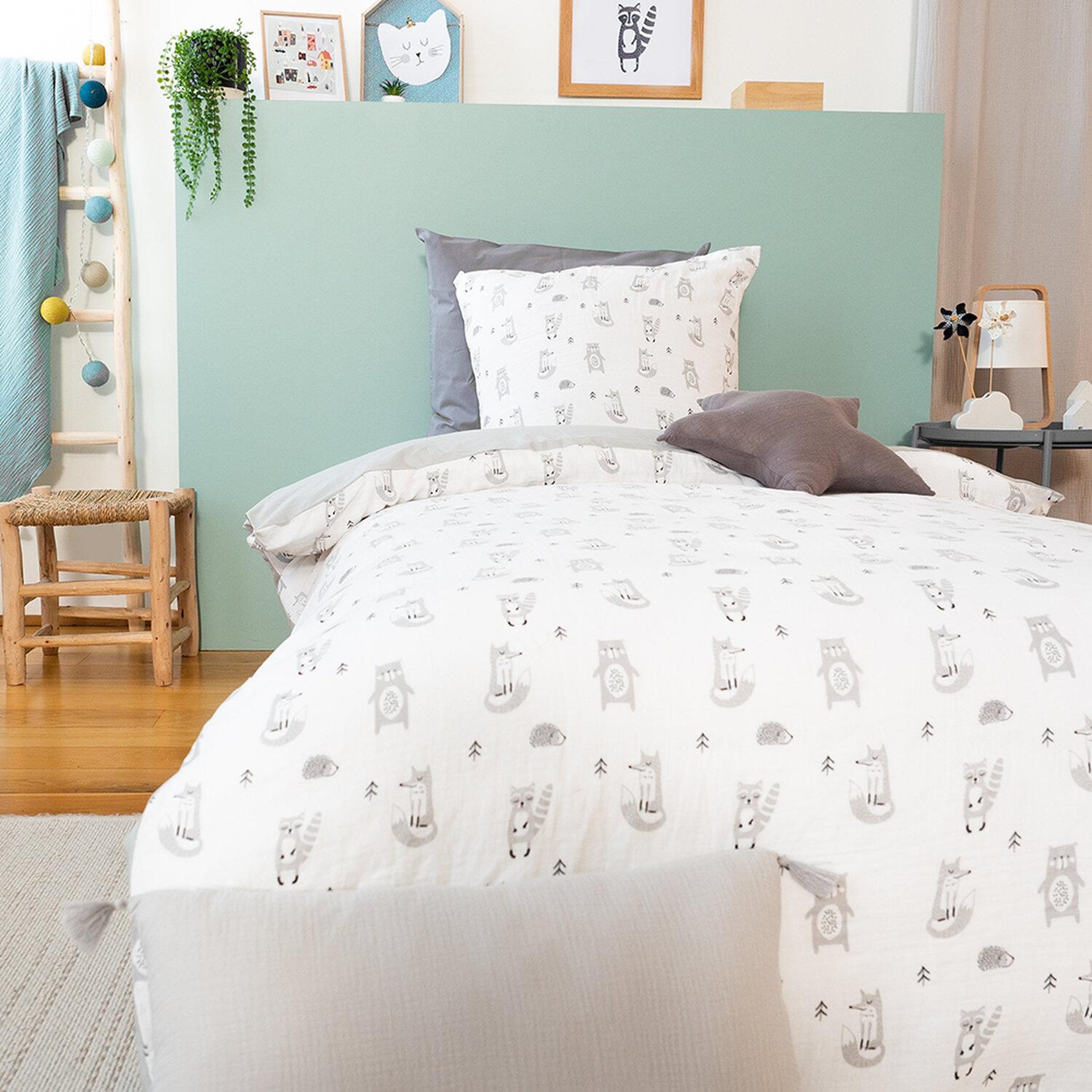 Voir la diapositive 1 : Home collection Parure housse de couette 2pcs 140x200cm 100%gaze de coton 57fils foret