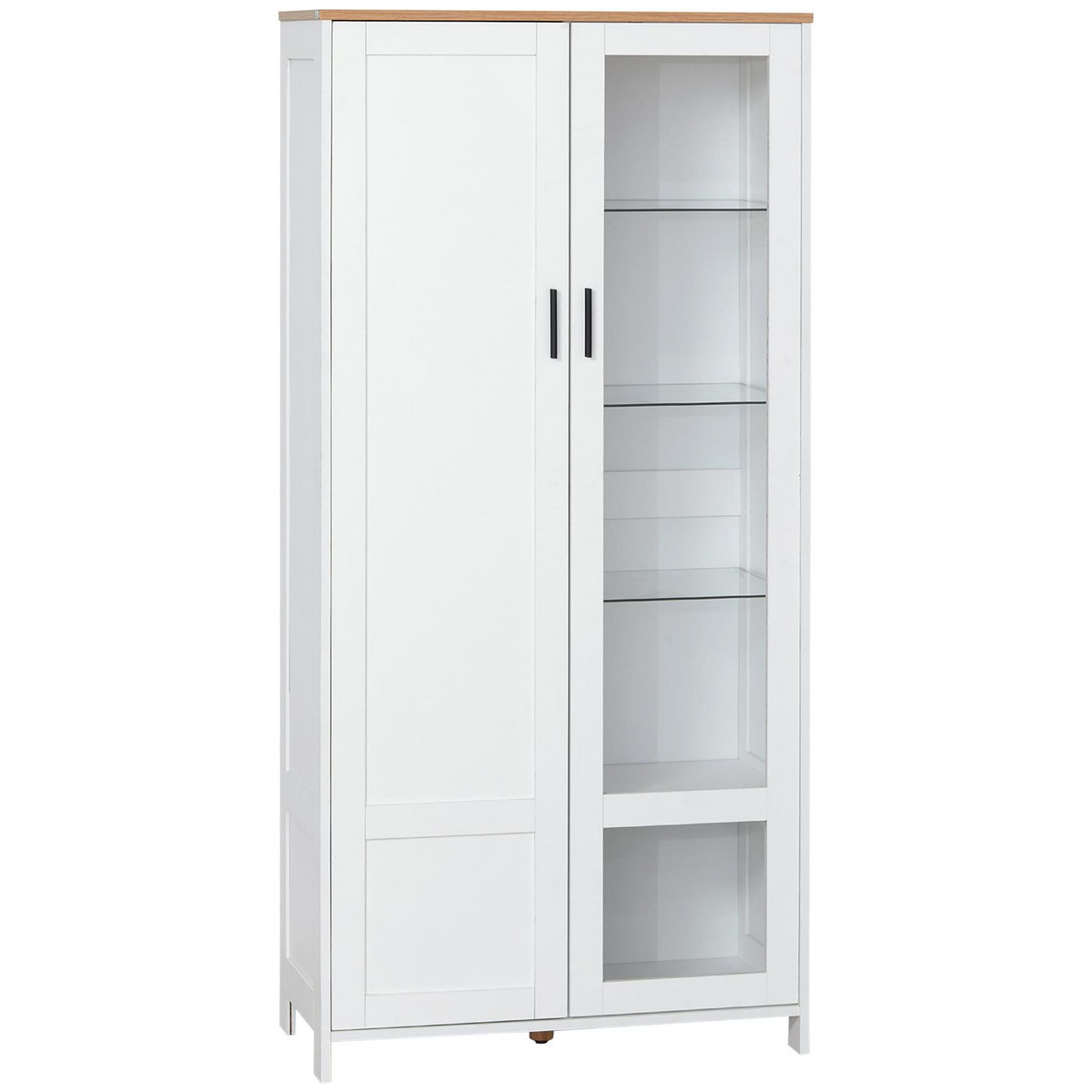 HOMCOM Armoire de rangement - 2 portes - 7 étagères - dim. 76L x 36l x 160H cm - panneaux blanc aspect chêne clair verre