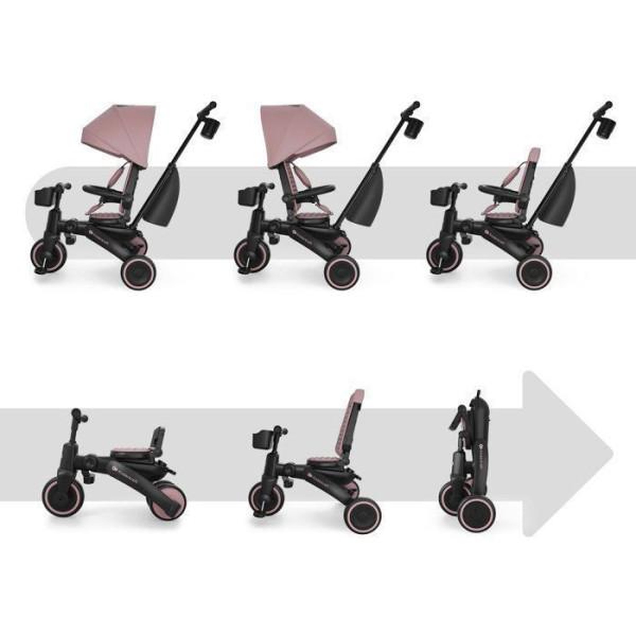 Voir la diapositive 3 : KINDERKRAFT Tricycle Kinderkraft JAZZ 3 pliable évolutif 6 modes siege pivotant inclinable canopy UPF50+ frein double roues Rose