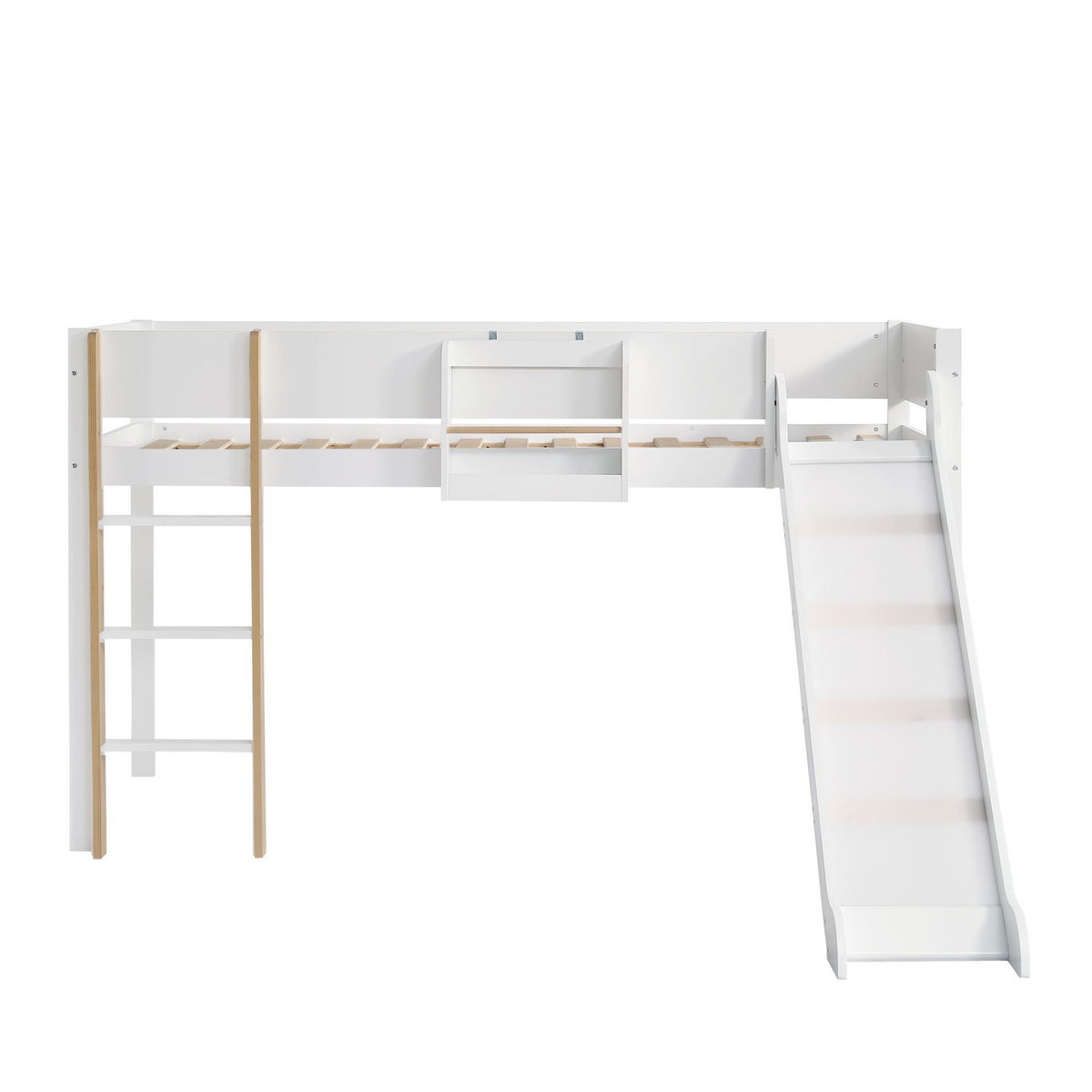 MERAX Lit enfant mi hauteur 90x200cm pin coloris blanc+naturel