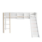 MERAX Lit enfant mi hauteur 90x200cm pin coloris blanc+naturel