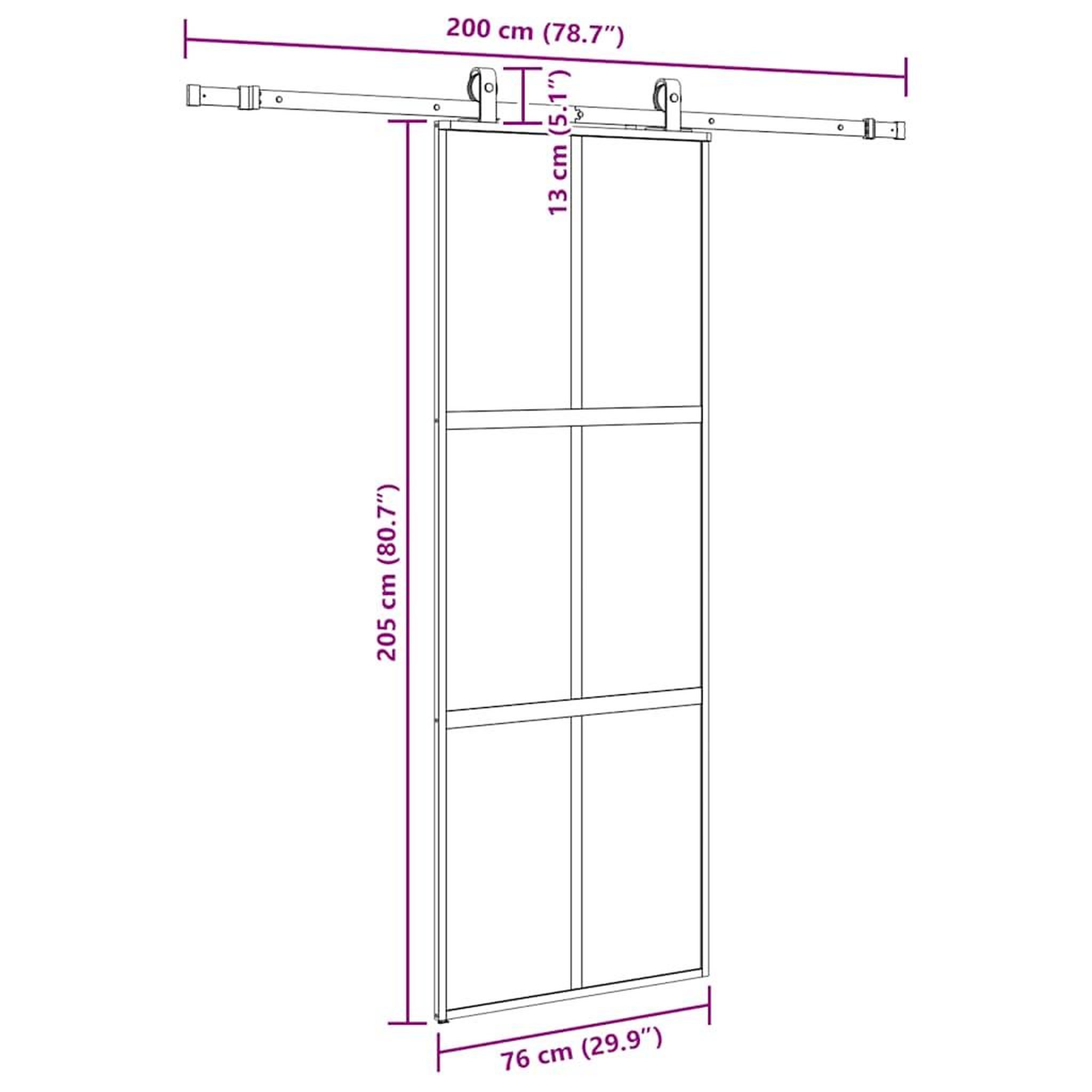 Voir la diapositive 6 : VIDAXL Porte coulissante kit quincaillerie noir 76x205 cm verre trempe