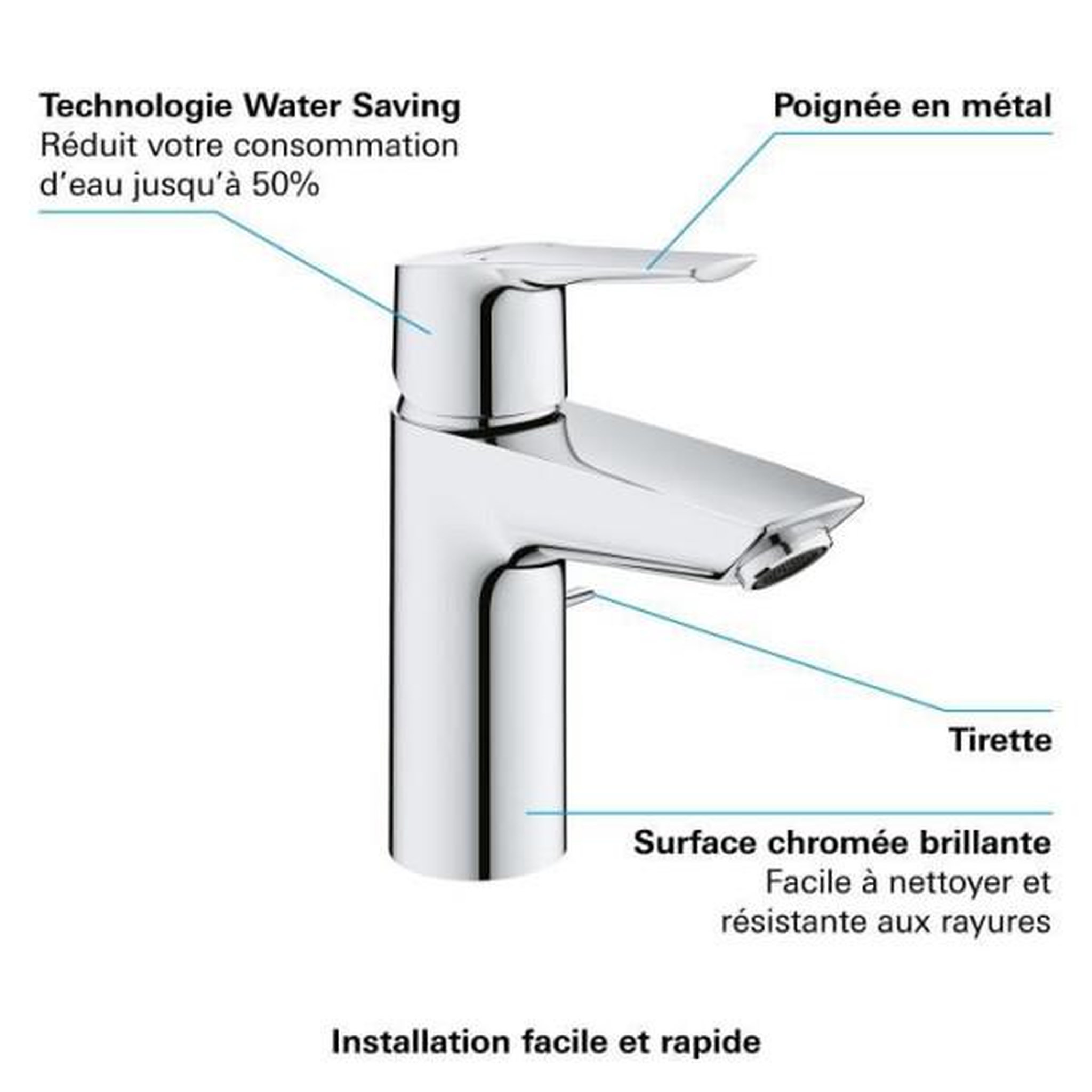 Voir la diapositive 6 : Grohe Mitigeur lavabo monocommande chromé - grohe - start - economie d'eau - garantie 5 ans - pieces