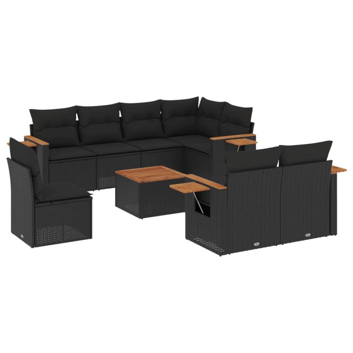 VIDAXL Salon de jardin 9 pcs avec coussins noir resine tressee
