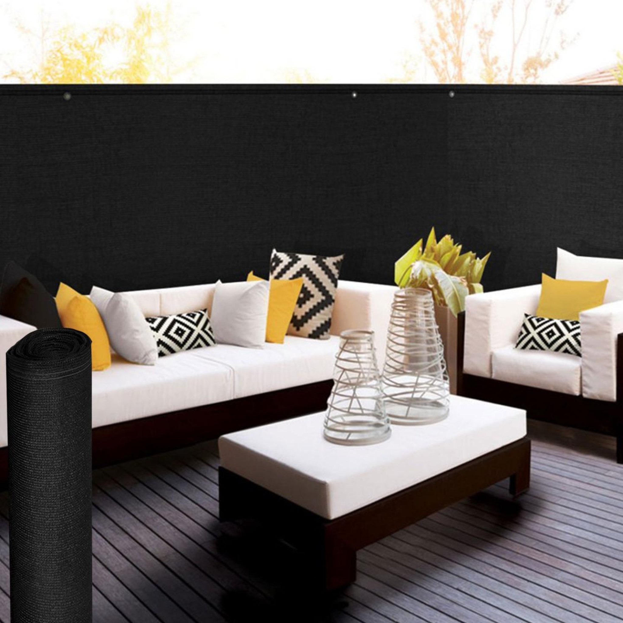 Voir la diapositive 3 : ID MARKET Brise vue renforcé 1,5 x 10 m noir 220 gr/m² luxe pro