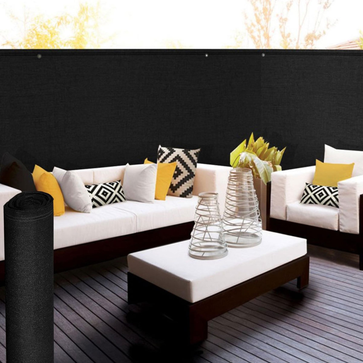 ID MARKET Brise vue renforcé 1,5 x 10 M noir 220 gr/m² luxe PRO