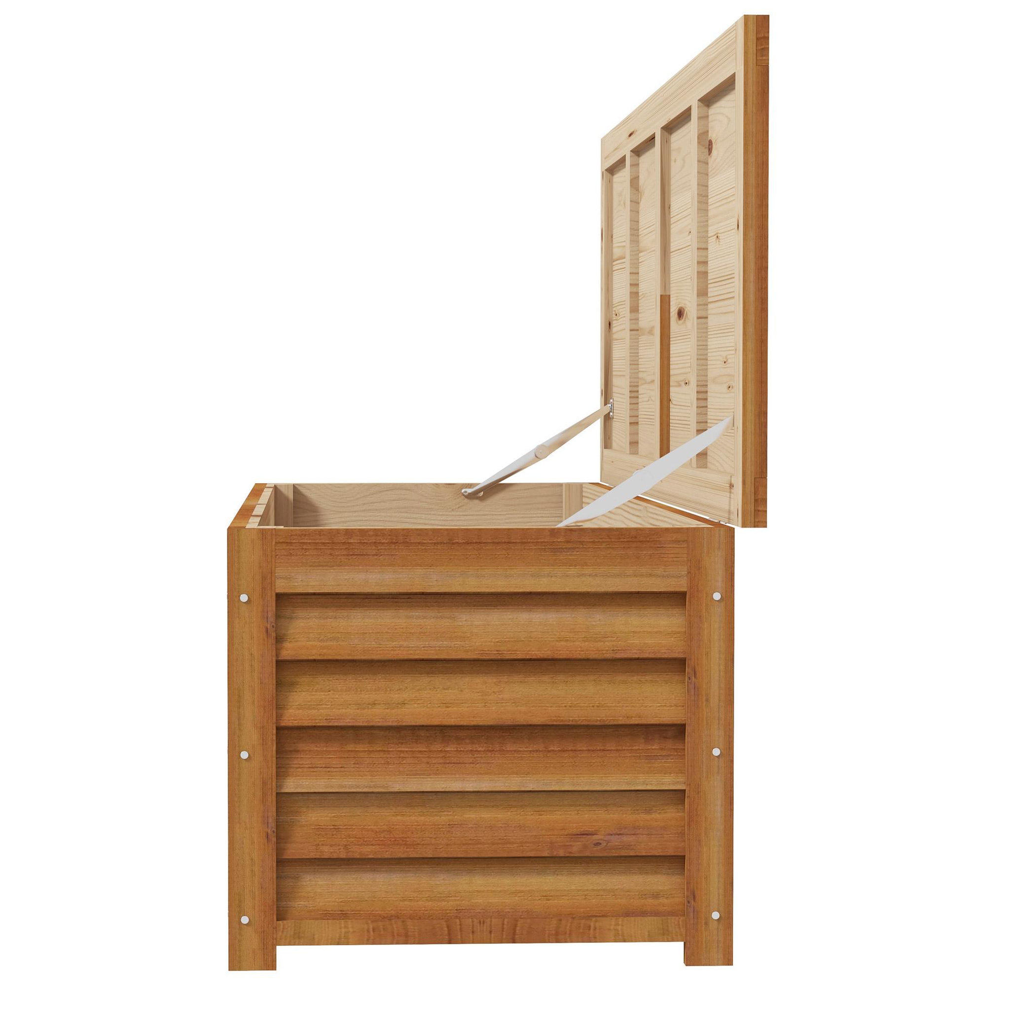 Voir la diapositive 4 : OUTSUNNY Coffre de rangement extérieur 176L - dim. 130L x 50l x 45H cm - poignée - bois marron