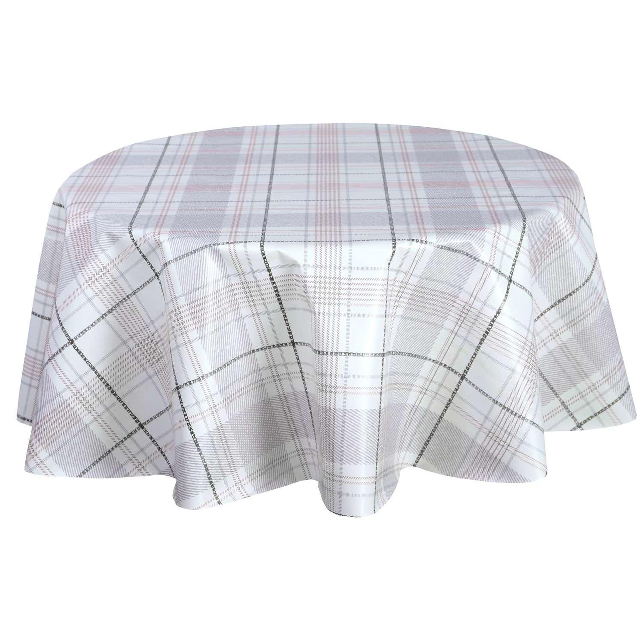 HABITABLE Nappe en toile cirée ronde Carreau - Diam. 150 cm - Ecru