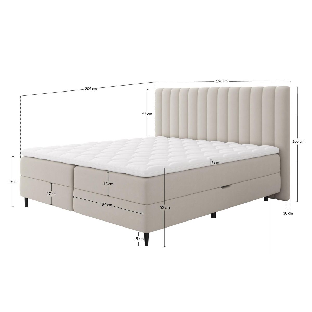 BEST MOBILIER Maria - lit boxspring - 160x200 - en velours - coffres et surmatelas inclus