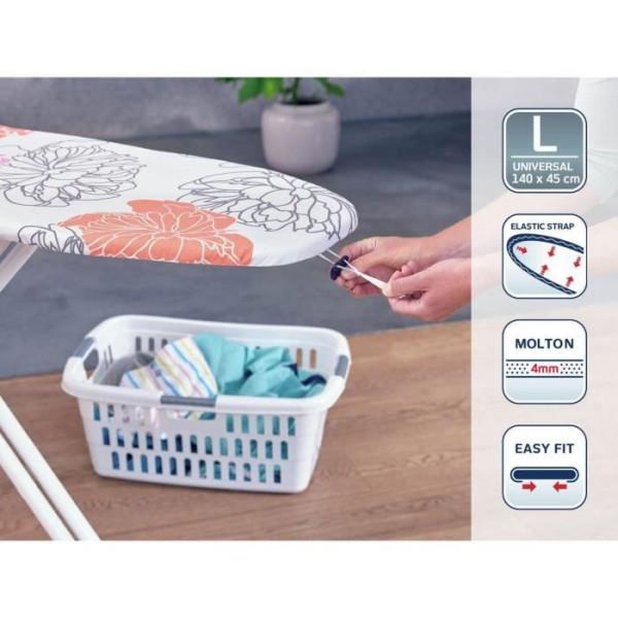 Voir la diapositive 5 : Leifheit Housse table a repasser leifheit cotton comfort l 71602, rembourrage en molleton de 3 mm, pour planche a repasser max. 140 x 45