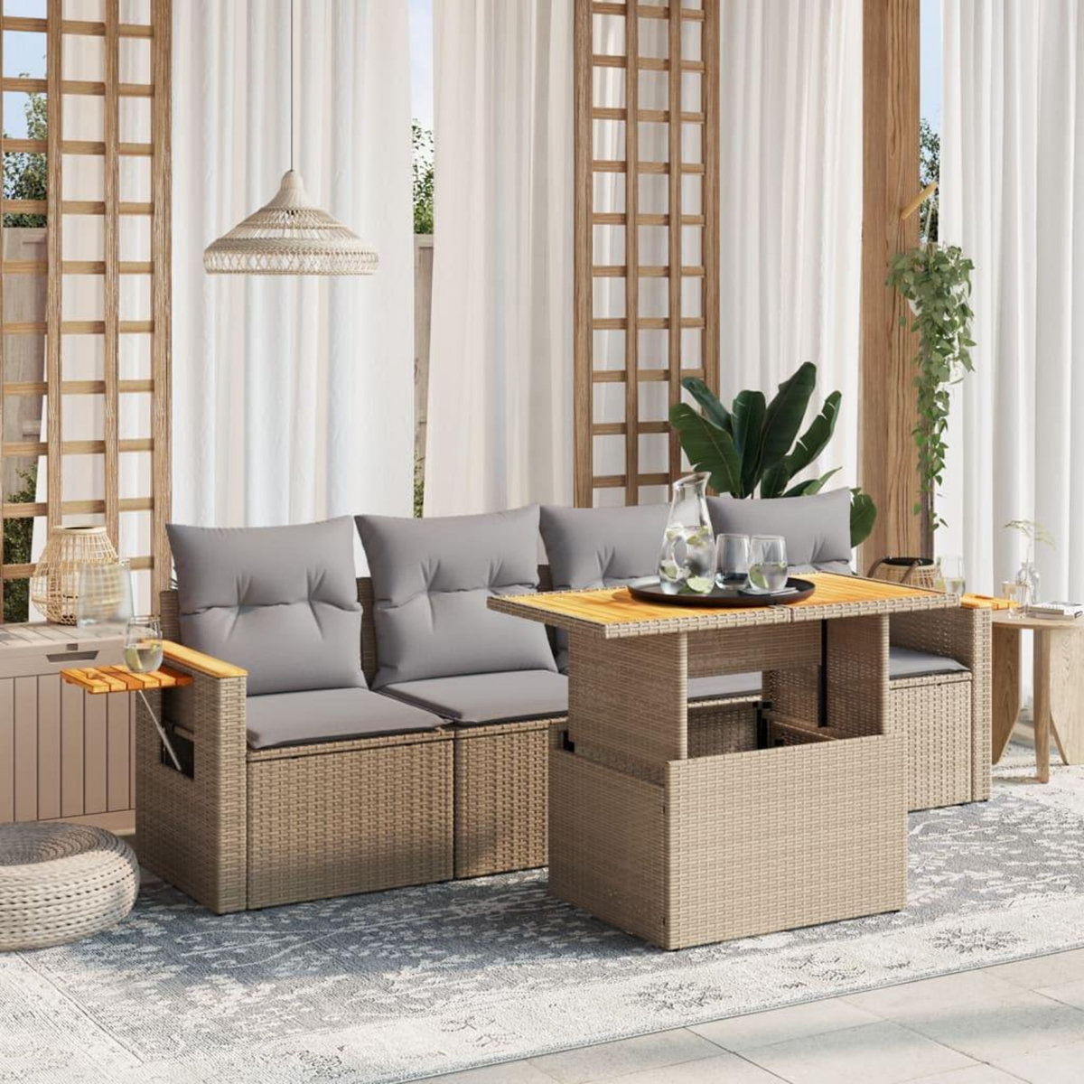 VIDAXL Salon de jardin avec coussins 5 pcs beige resine tressee