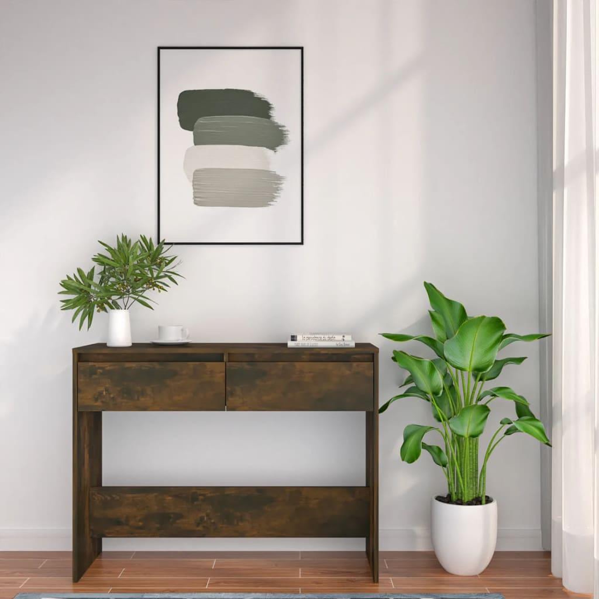 Voir la diapositive 4 : VIDAXL Table console chene fume 100x35x76,5 cm bois d'ingenierie