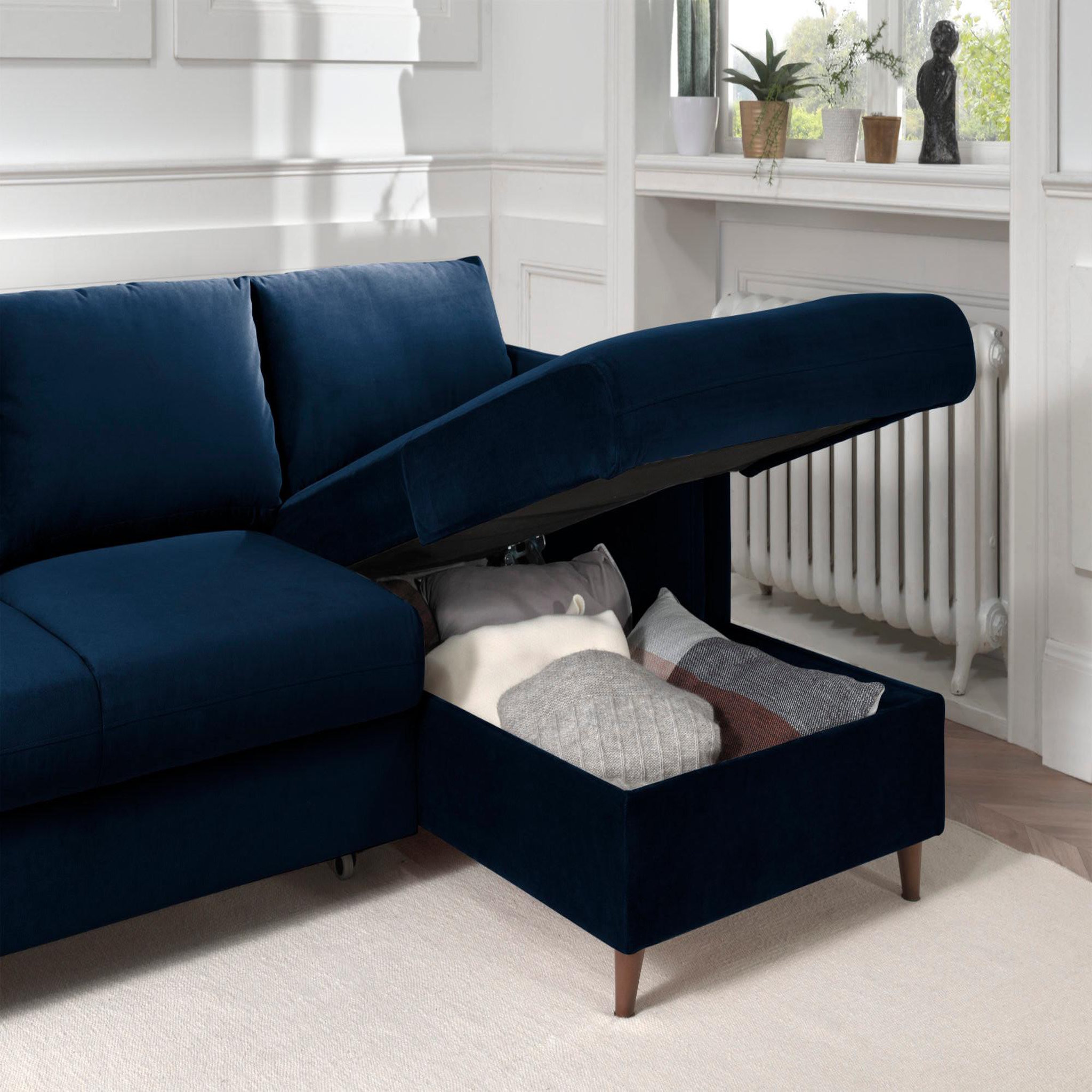Voir la diapositive 4 : BEST MOBILIER Brooke - canapé d'angle droit - convertible avec coffre - 4 places - en velours
