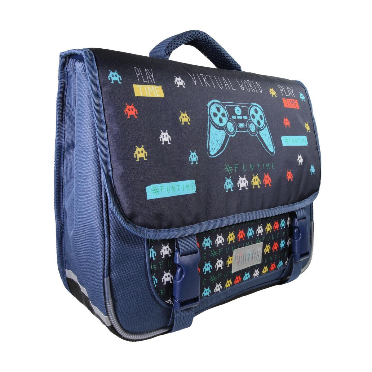 Bagtrotter Cartable Scolaire Primaire 38cm Phileas - Jeux Vidéos Bleu Marine  2 Compartiments - Bagtrotter