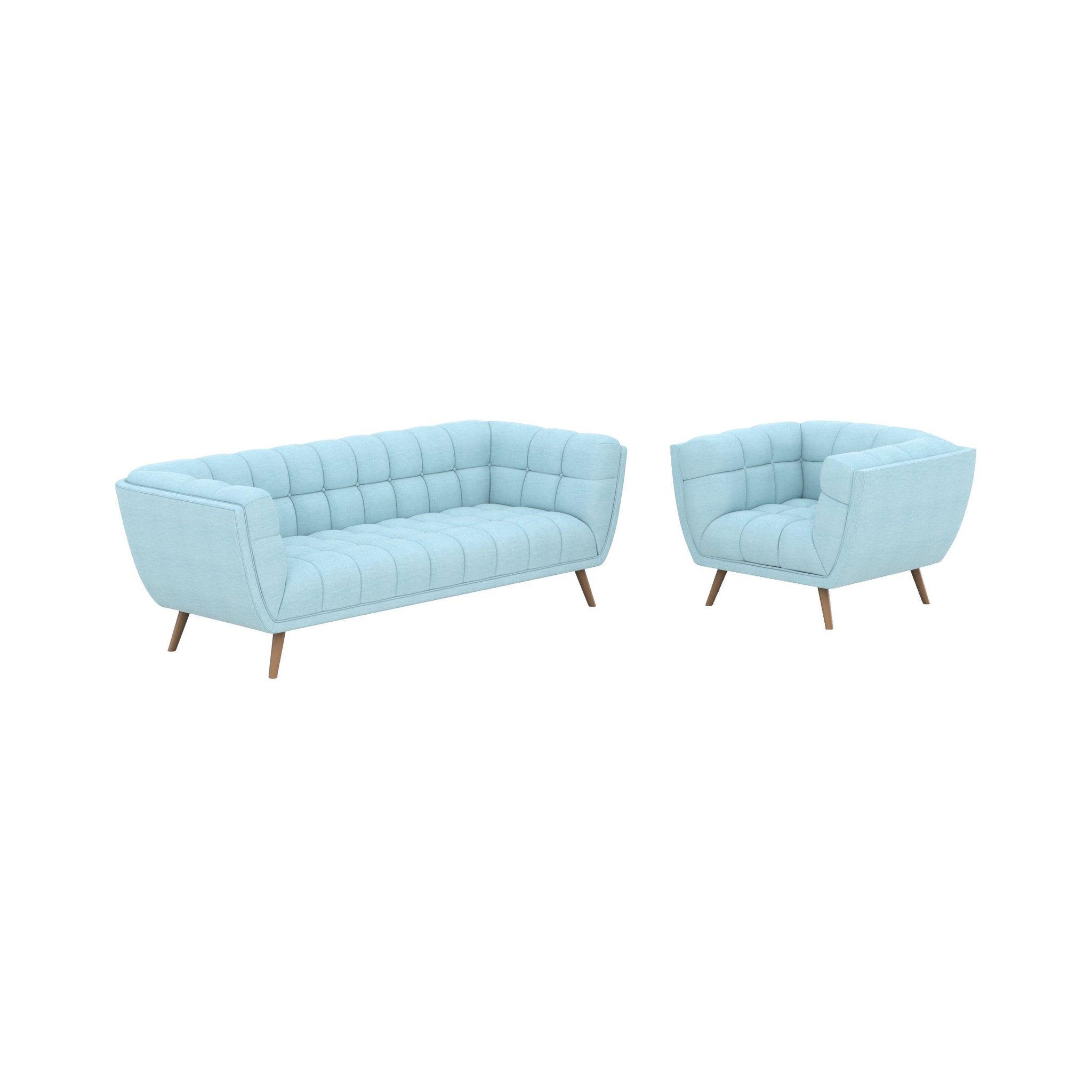 MAISON PAVANE Ensemble canapé et fauteuil en tissu bleu clair 4 places-carmen