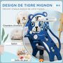 Voir la diapositive 5 : HOMCOM Toboggan enfant panier basket design tigre 18-36 mois usage intérieur - balle, pompe incluses - PE bleu gris