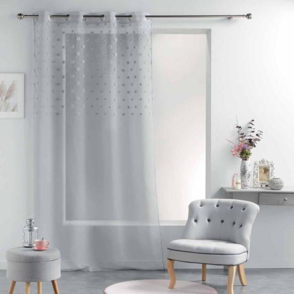 Paris Prix Rideau Voilage à Œillets  Mélusine  140x240cm Gris
