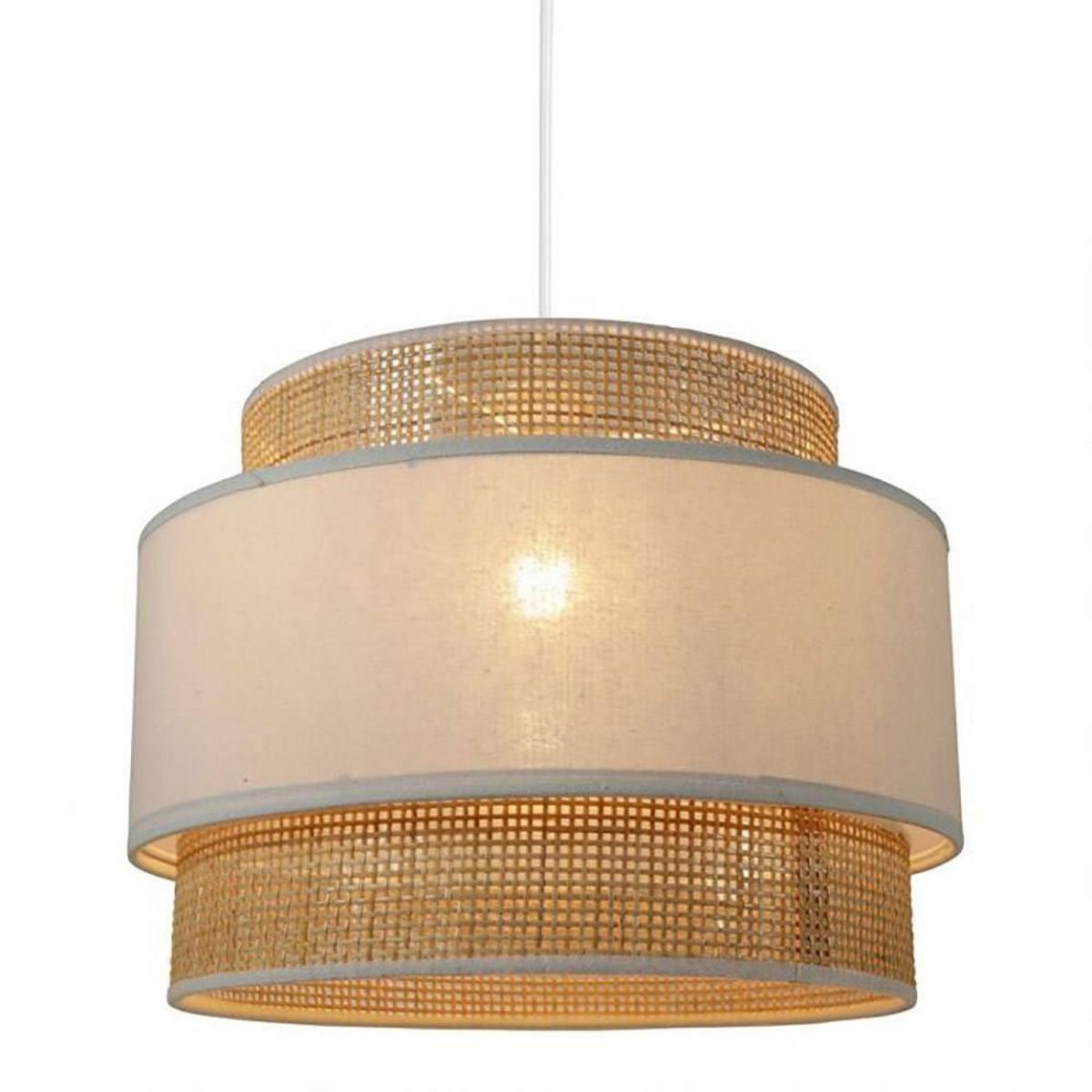 OSTARIA Suspension ronde 3 abat-jours rotin blanc D40