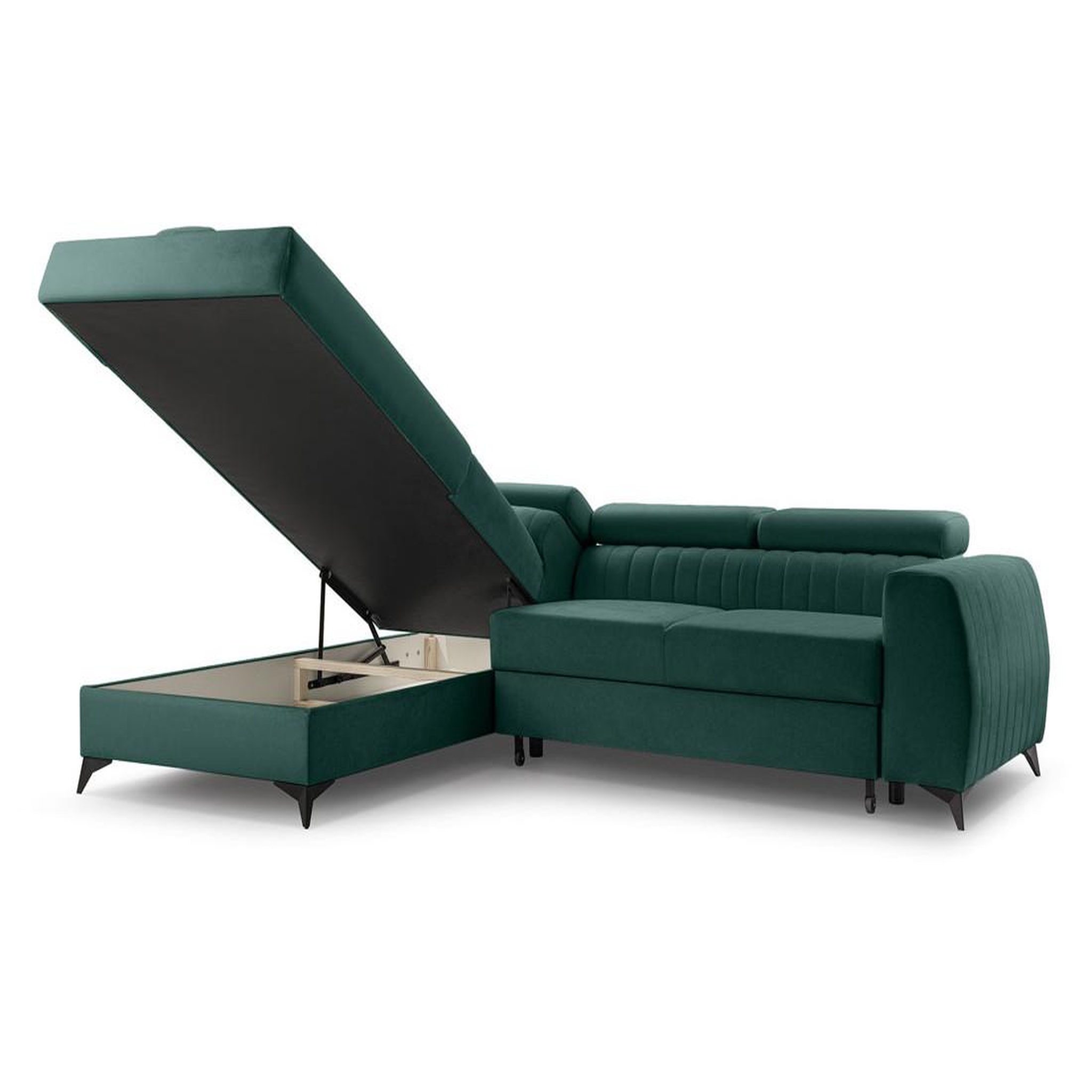 Voir la diapositive 4 : BEST MOBILIER Aneta - canapé d'angle gauche 5 places - convertible avec coffre et têtières - en velours