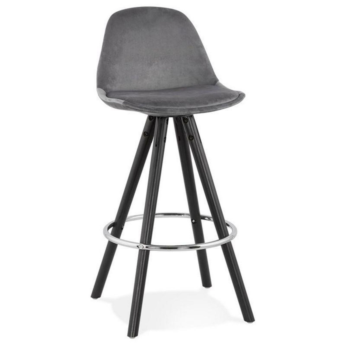 Paris Prix Tabouret de Bar Velours & Bois  Vinea  87cm Gris