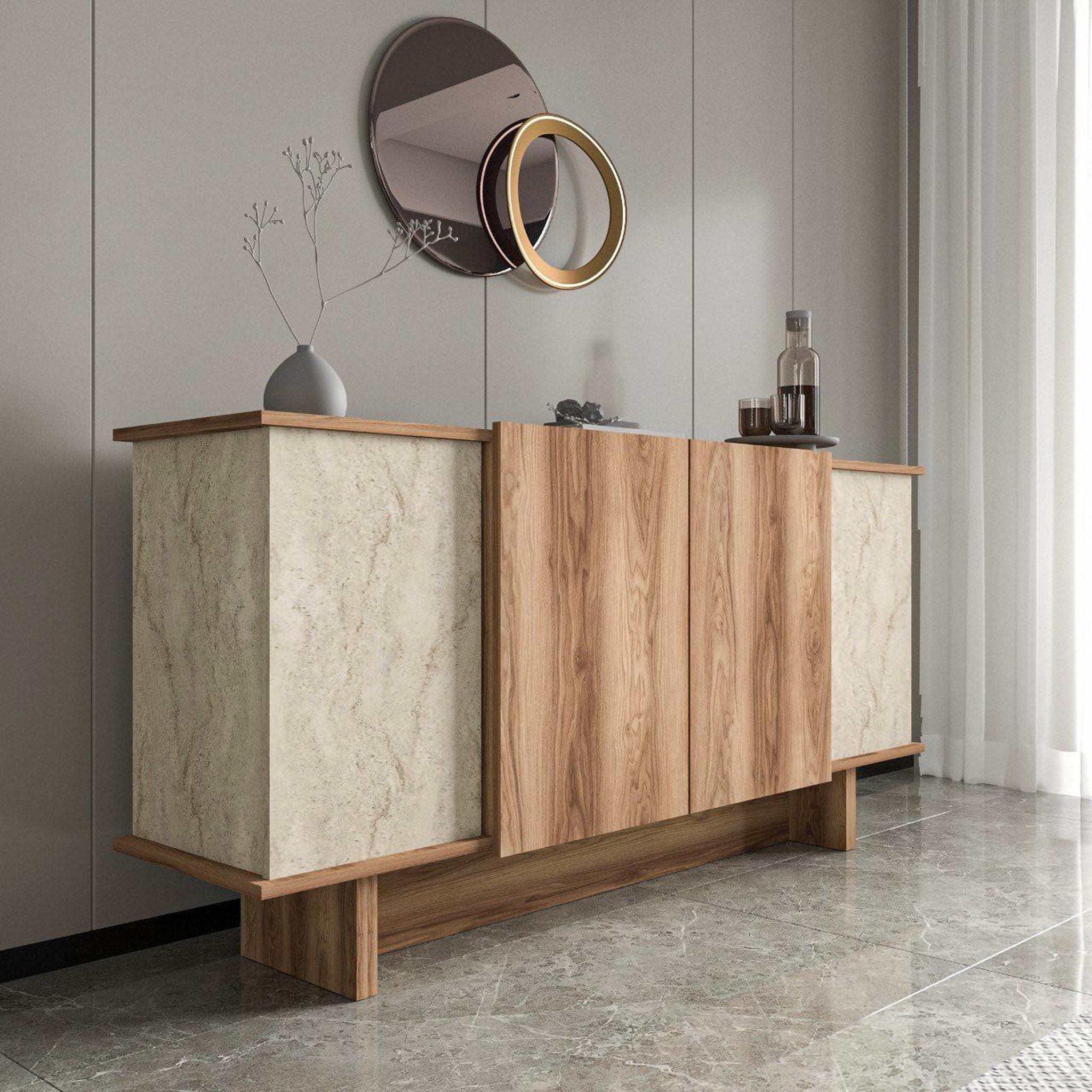 Voir la diapositive 4 : Habitat et Jardin Buffet en bois  diana  - 180 x 40 x 81 cm - travertin