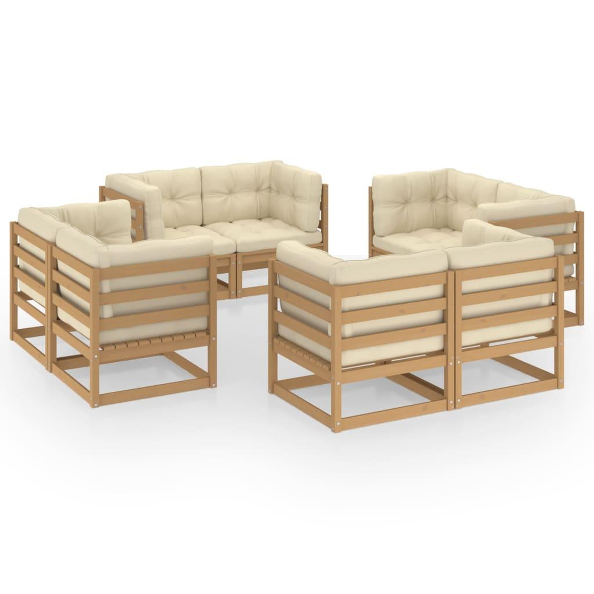 Voir la diapositive 1 : VIDAXL Salon de jardin 8 pcs avec coussins Bois de pin massif