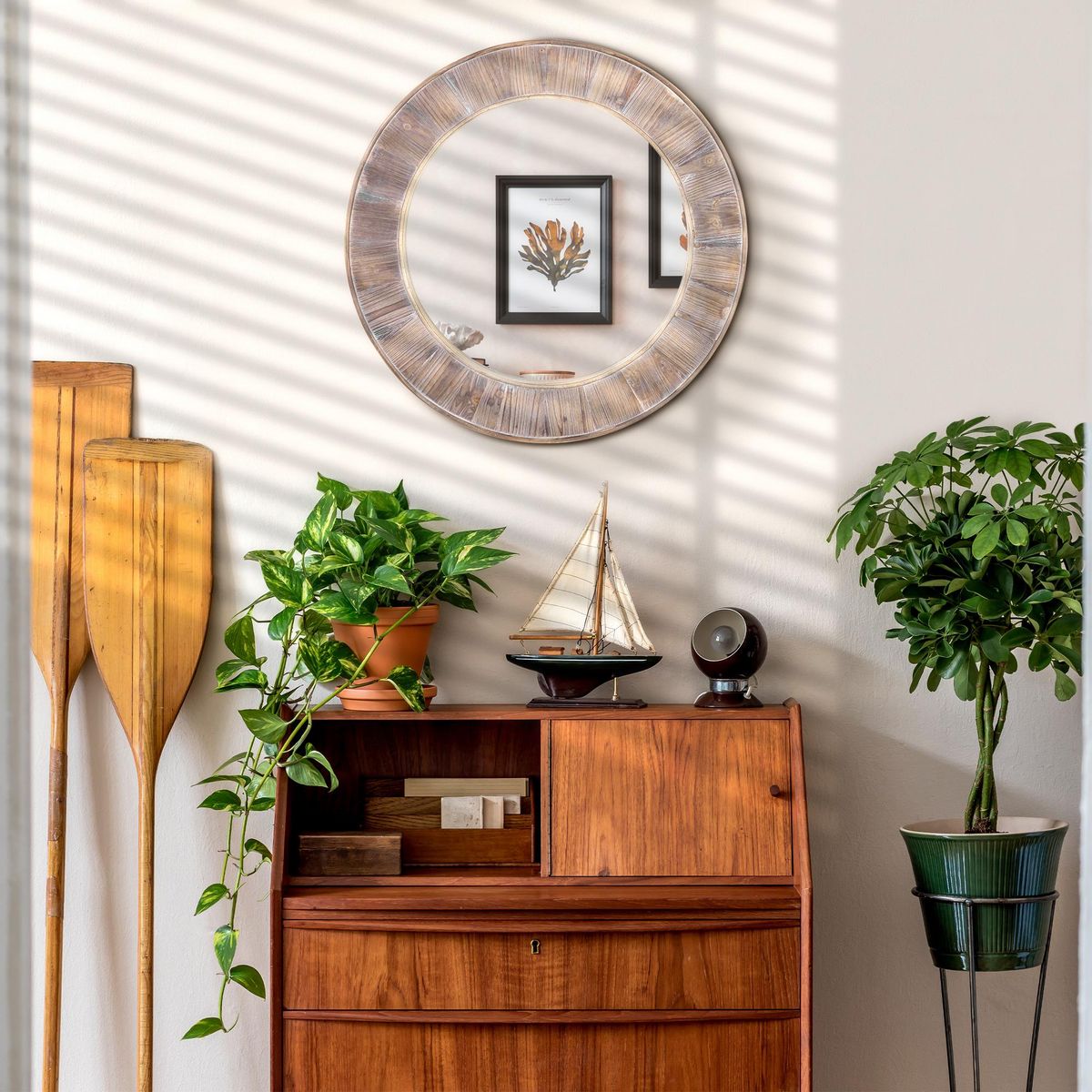 HOMCOM HOMCOM Miroir rond mural en bois de pin style naturel Ø 79 cm