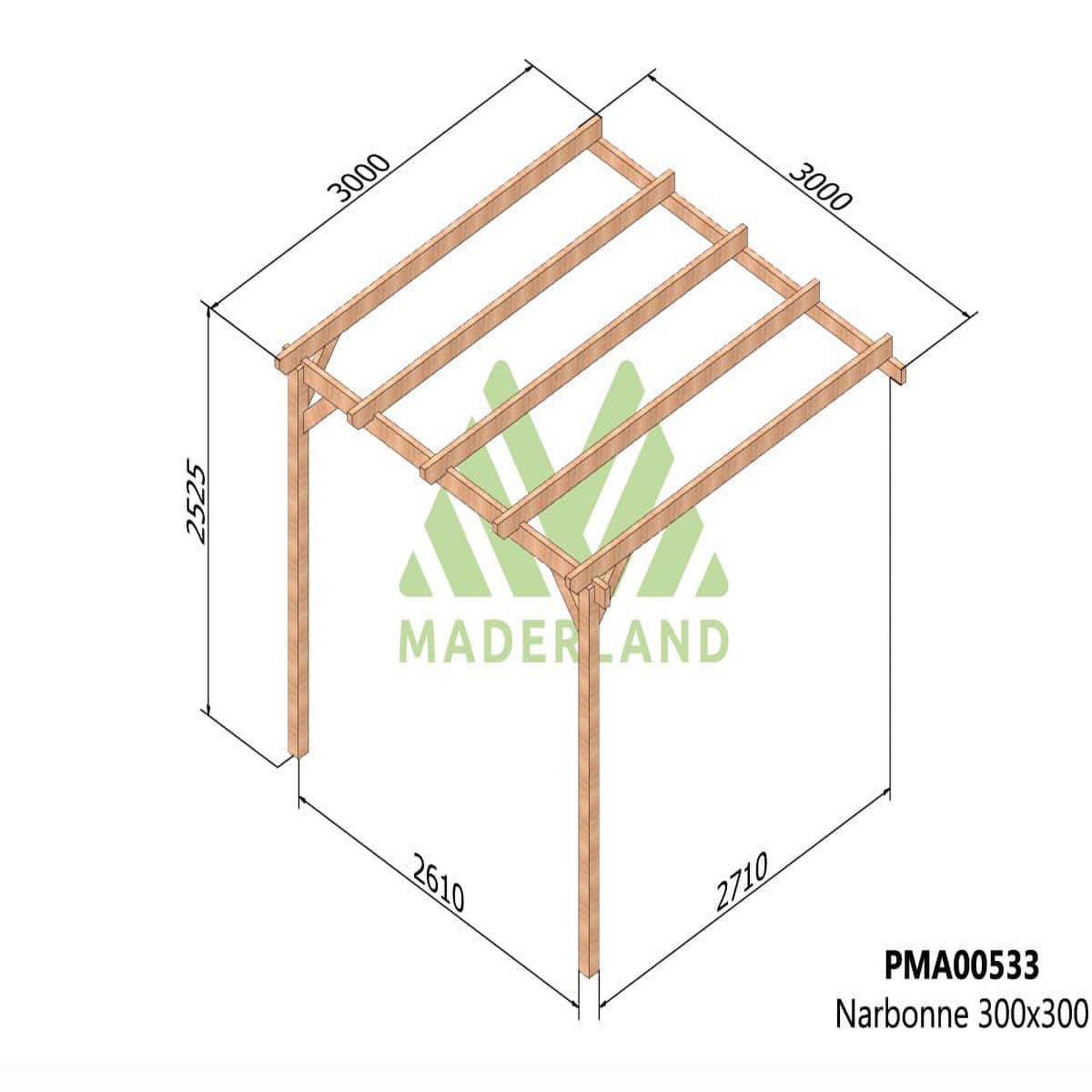 Voir la diapositive 2 : JARDIDECO Pergola adossée en bois massif narbonne 300 x 300 cm - maderland