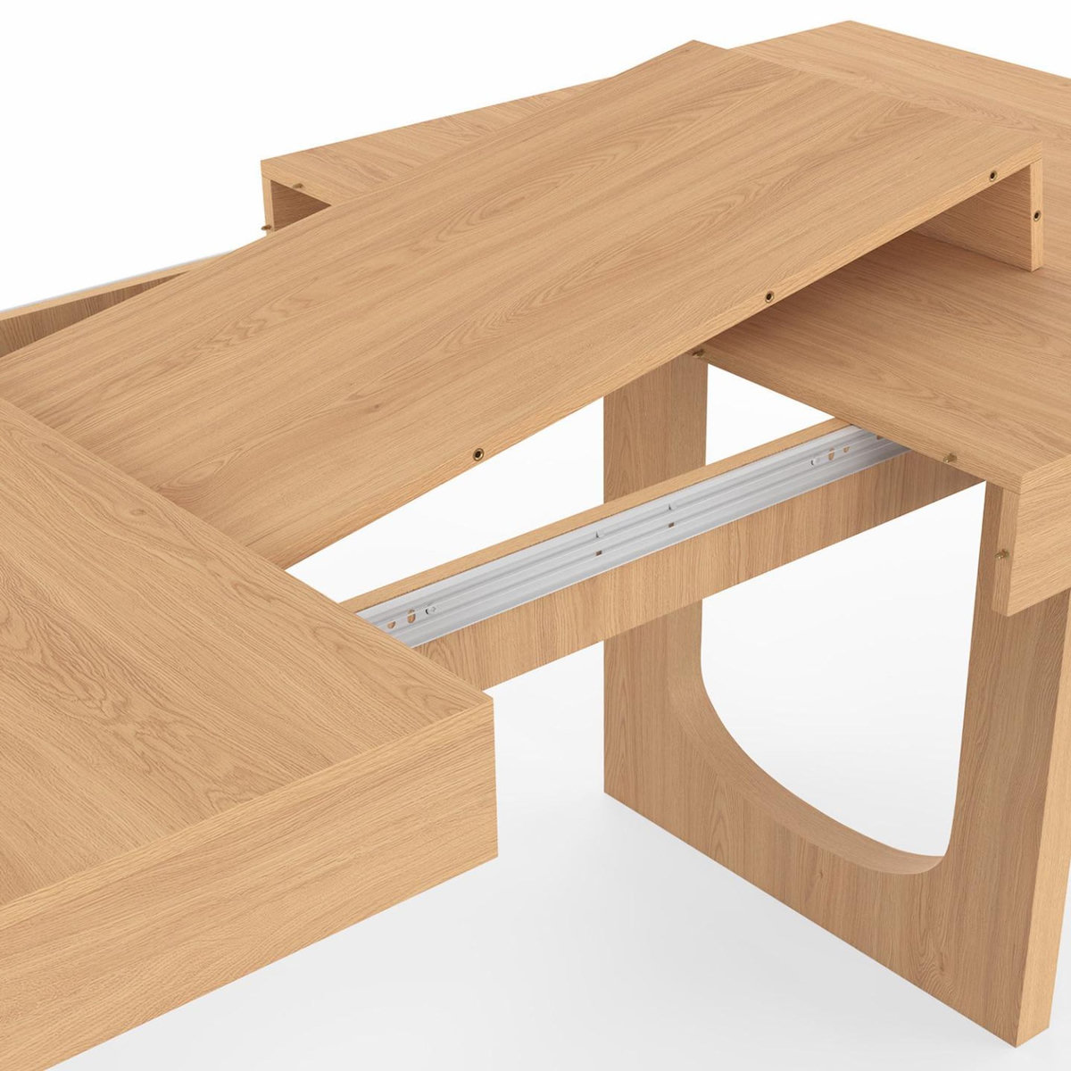 ID MARKET Table à manger extensible rectangle ALOISE 4-8 personnes pied arc bois effet hêtre 160-200 cm