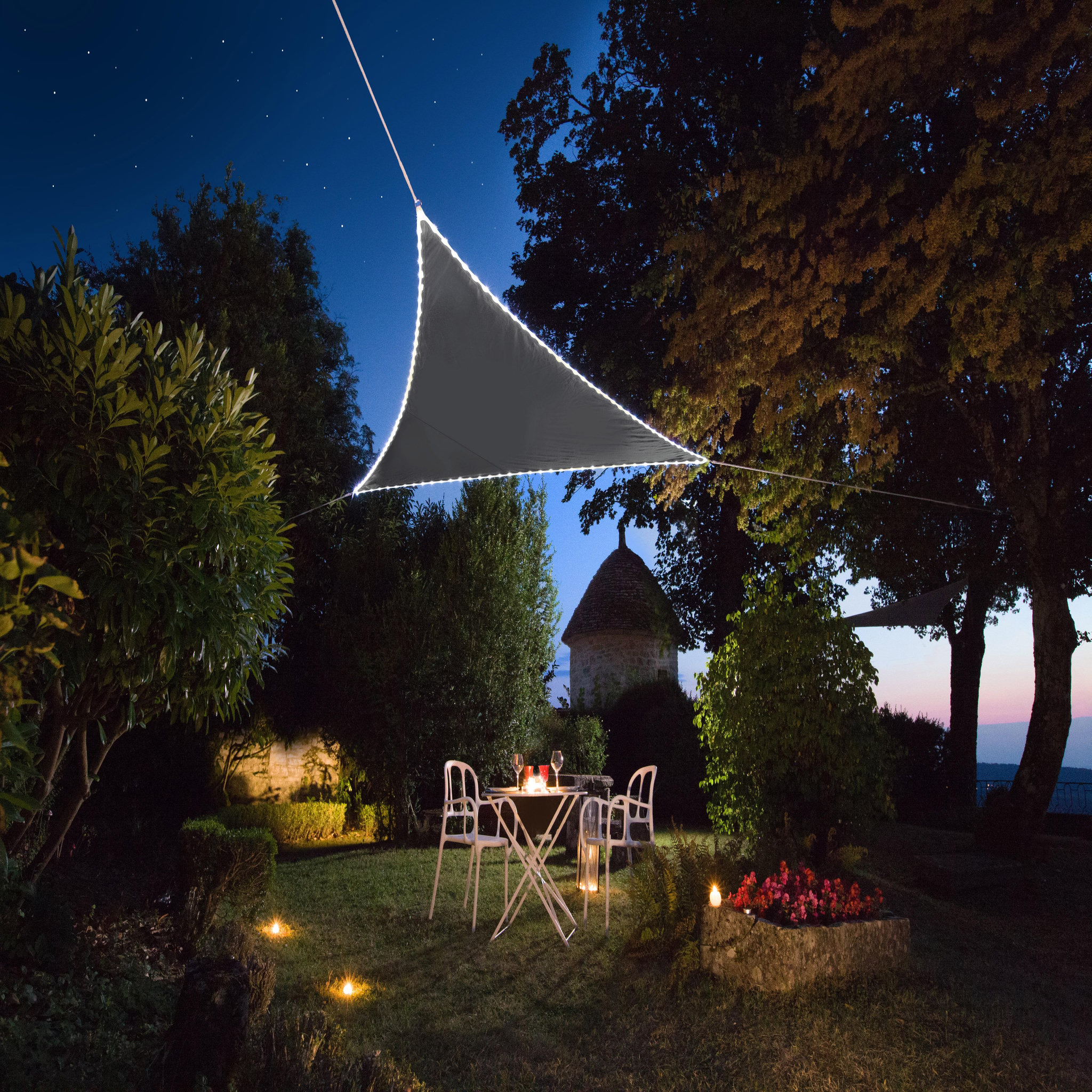 JARDILINE Voile d'ombrage triangulaire 3m60 avec 107 LEDS gris ardoise