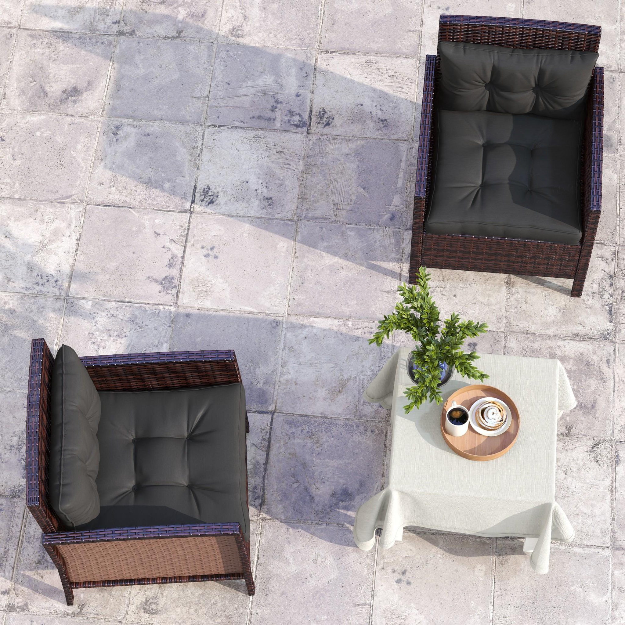 Voir la diapositive 5 : OUTSUNNY Lot de 4 coussins assises dossiers fauteuils de jardin - effet capitonné - polyester anthracite