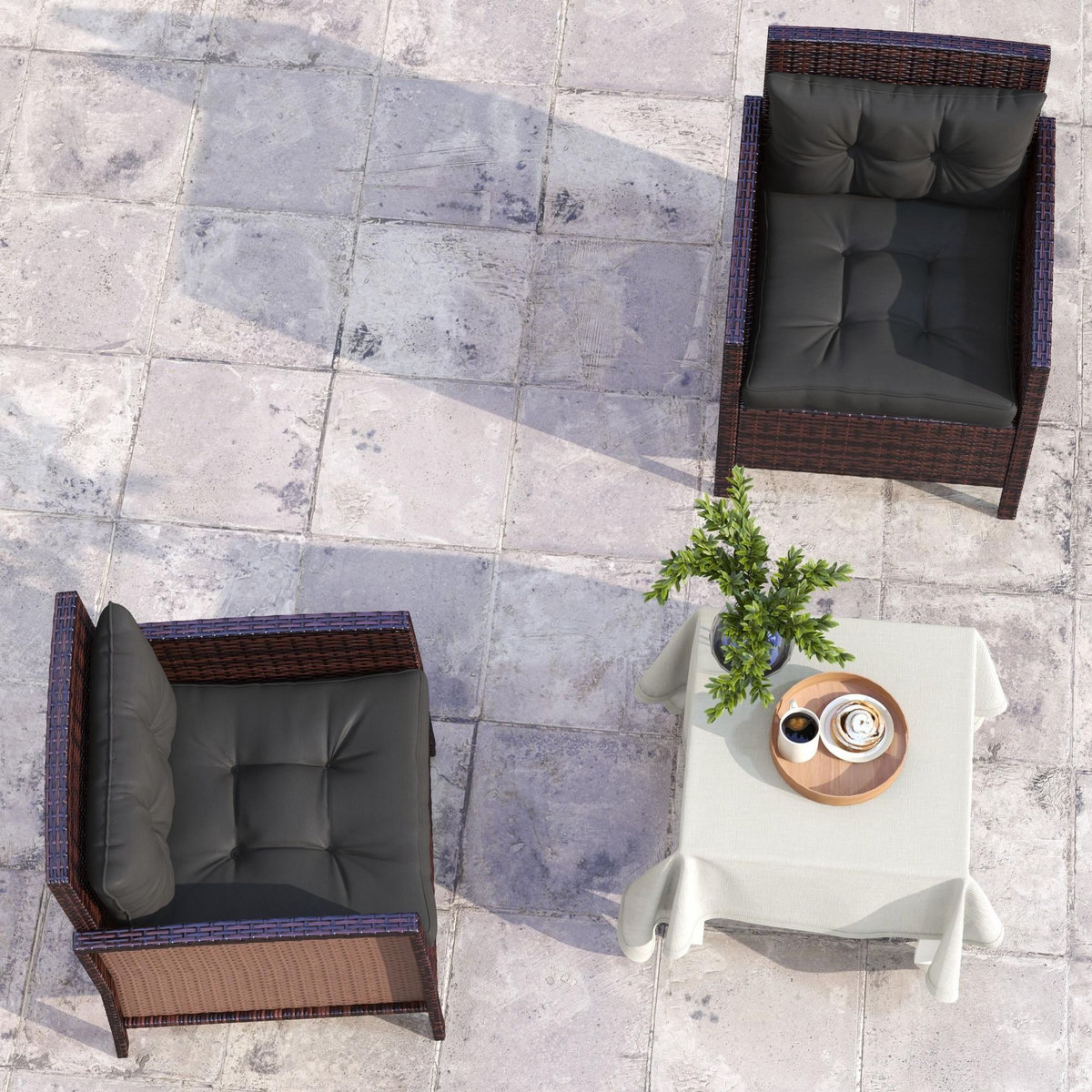 OUTSUNNY Lot de 4 coussins assises dossiers fauteuils de jardin - effet capitonné - polyester anthracite