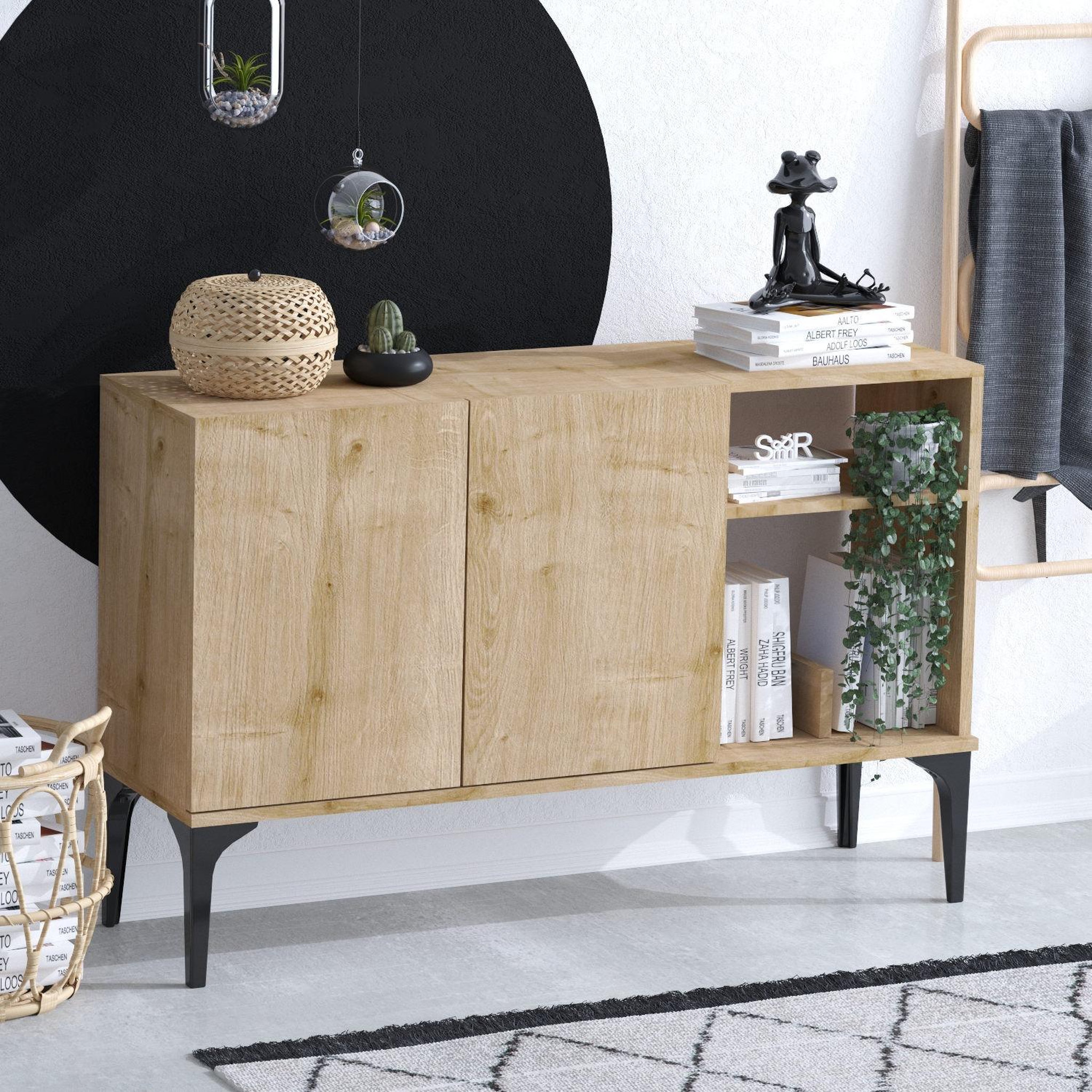 Voir la diapositive 3 : Habitat et Jardin Buffet en bois  oscar  - 120 x 40 x 80 cm - chêne saphir noir