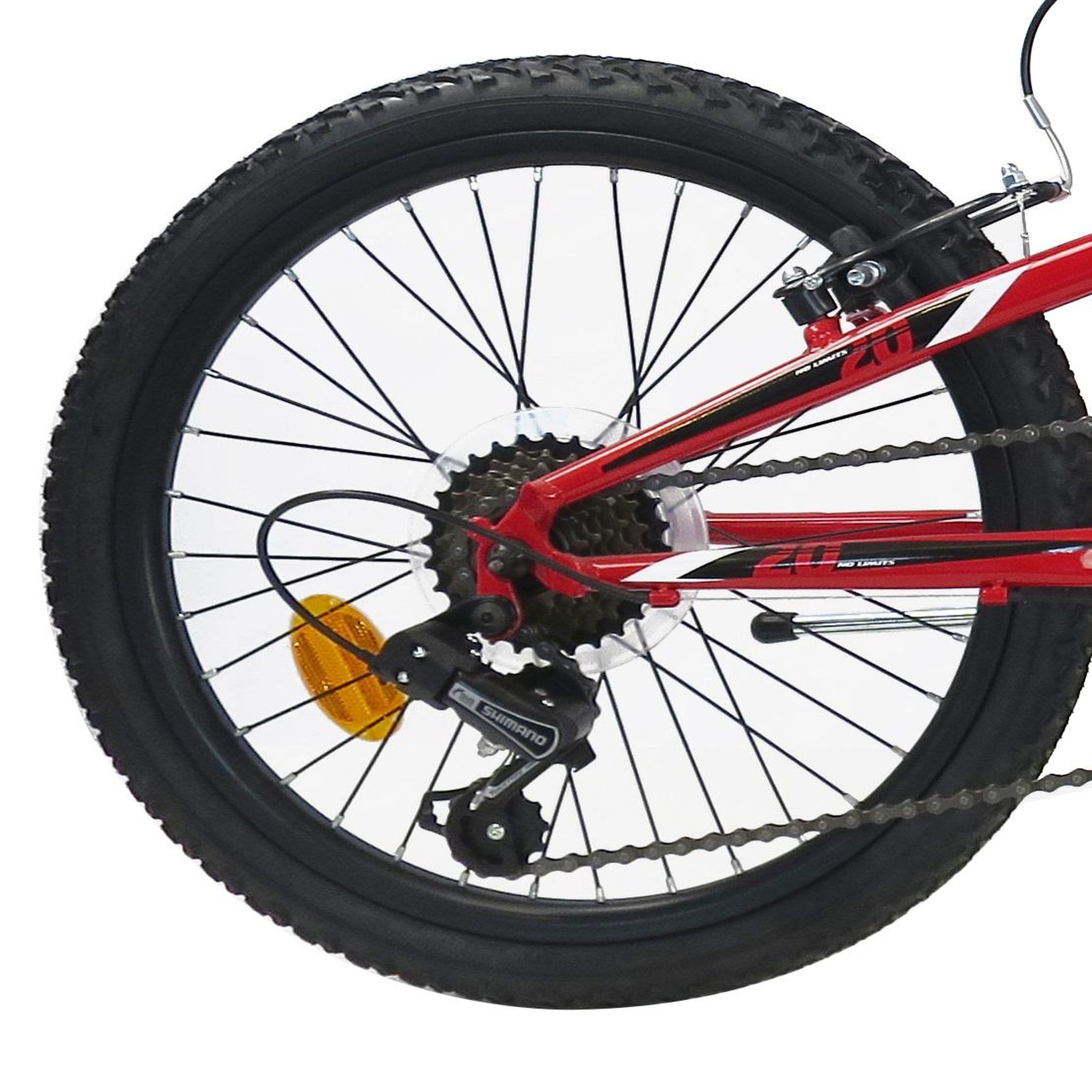 Voir la diapositive 2 : Vélo enfant (120/140 cm) - VTT 20'' Tout Suspendu Mixte - Fourche télescopique - 6 Vitesses  - Dérailleur Shimano TY21 - Freins avant à Disque et V brake arrière - Béquille