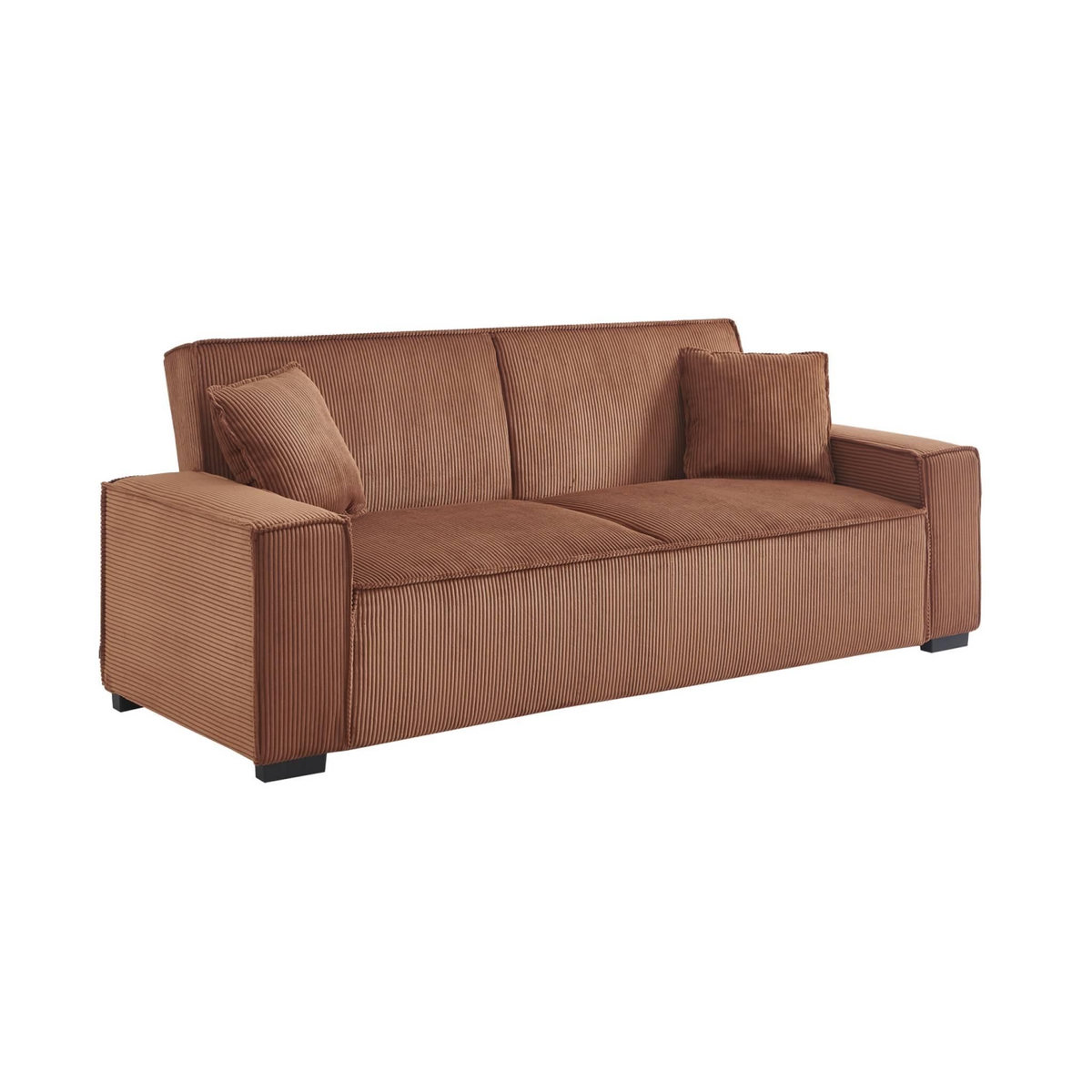 SWEEEK Canapé convertible 3 places camel velours côtelé L 231 x P 96.5 x H 80cm