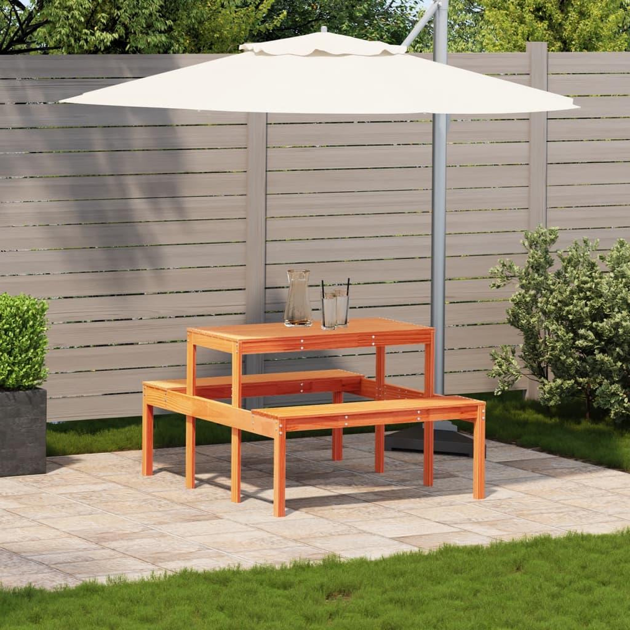 Voir la diapositive 3 : VIDAXL Table de pique-nique cire marron 110x134x75 cm bois massif pin