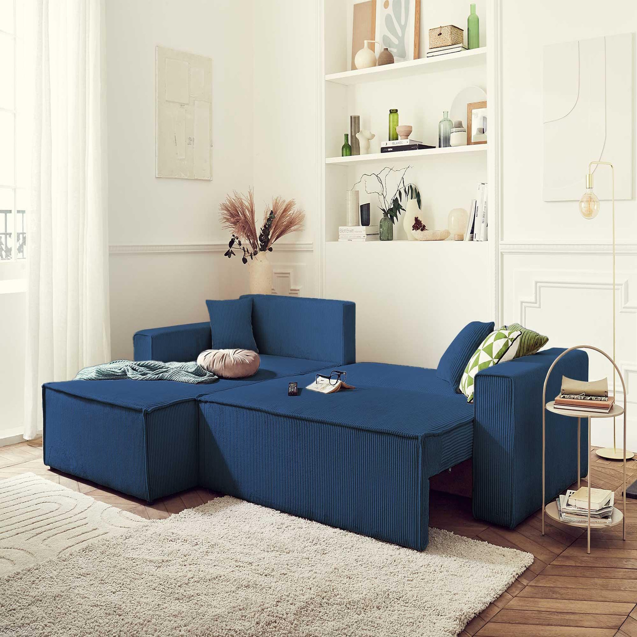 Voir la diapositive 2 : BEST MOBILIER Dellia - canapé d'angle réversible convertible - avec coffre - en velours côtelé - 4 places