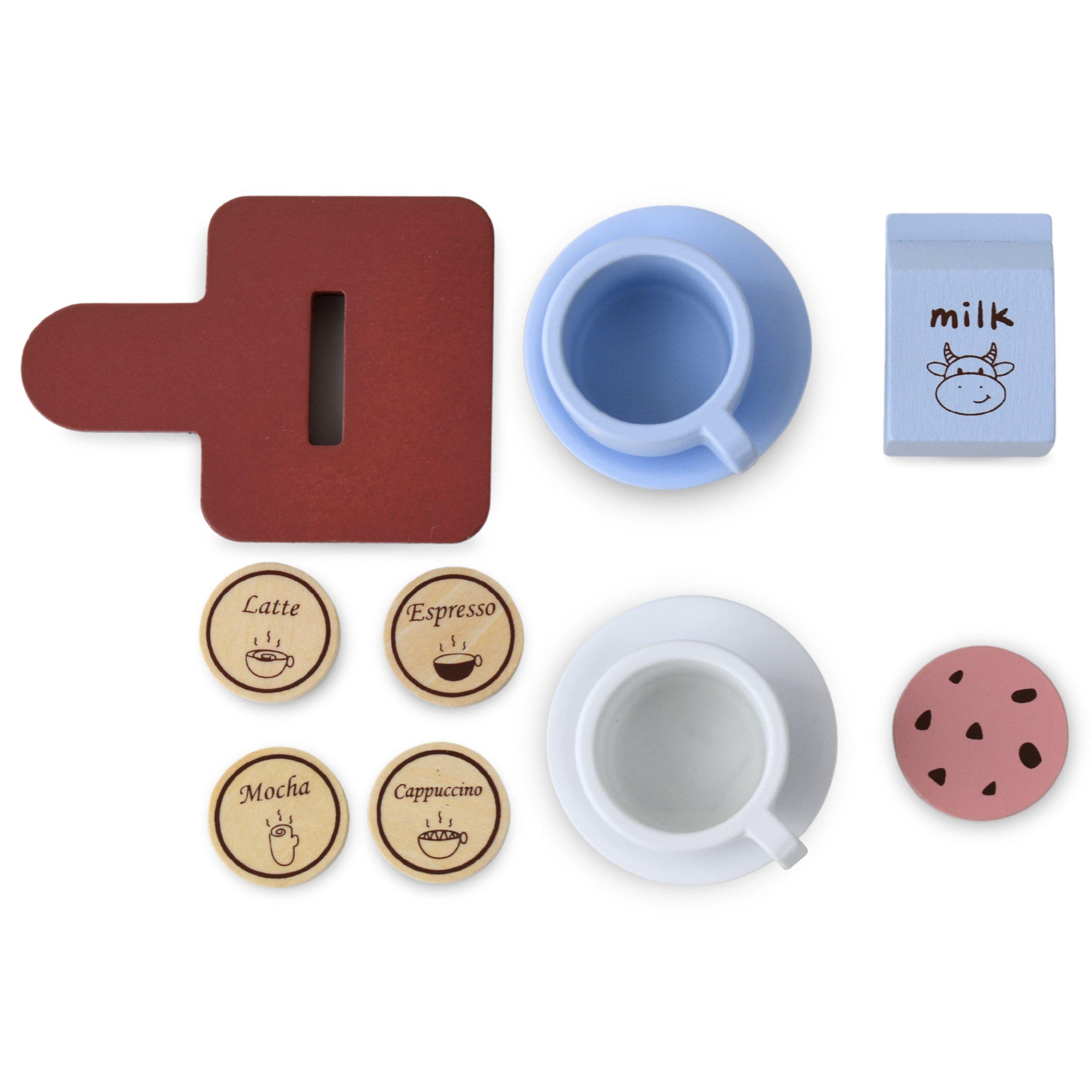 Voir la diapositive 4 : MAMABRUM Machine a Cafe Bois Enfant Mamabrum Jouet d'imitation Capsules Tasses 14x13x20cm