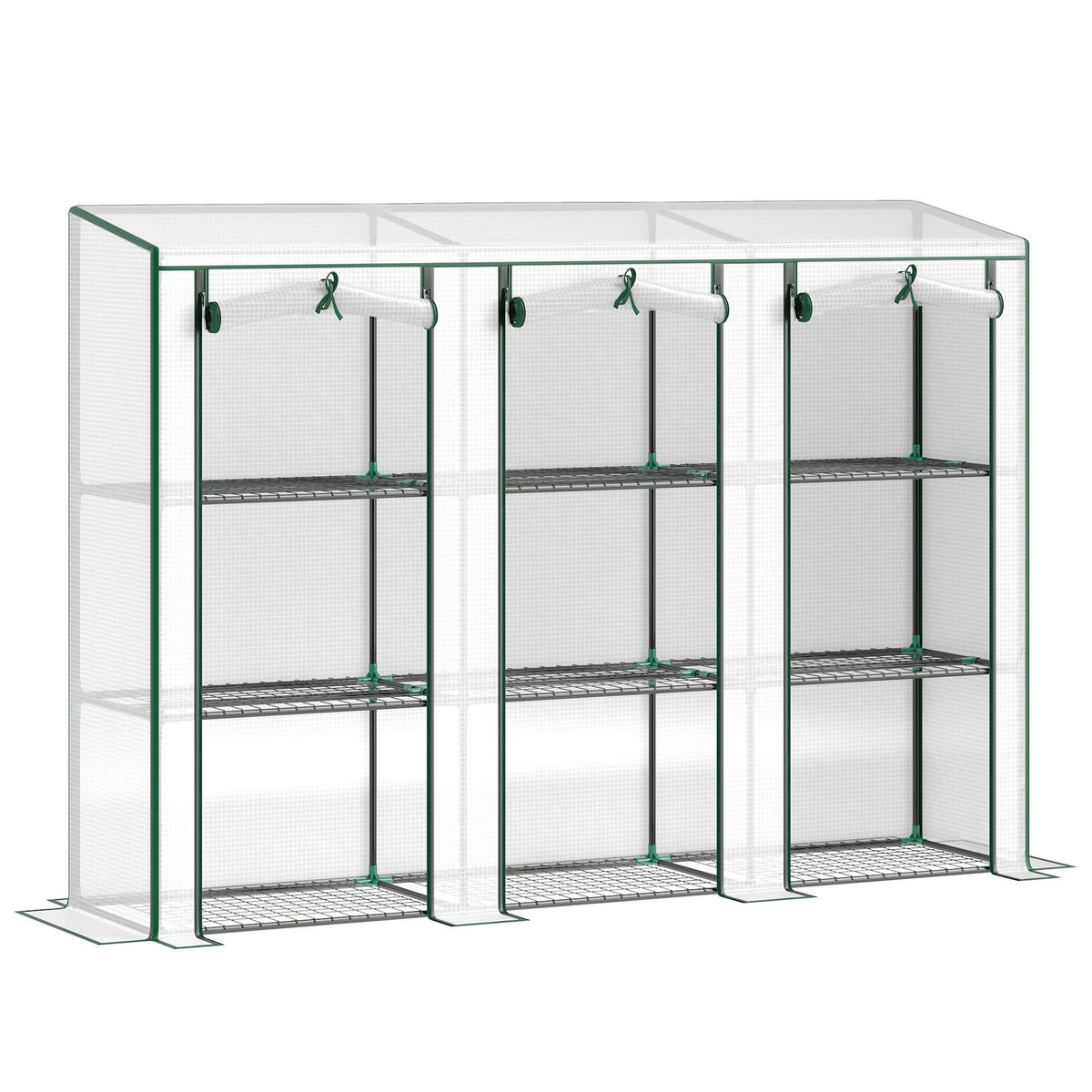 OUTSUNNY Serre de jardin balcon avec étagères métalliques 3 niveaux 3 portes acier noir PVC blanc