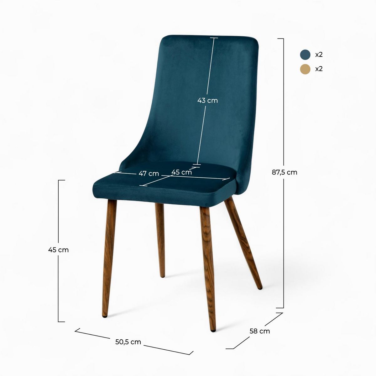 Rendez vous déco Pack 4 chaises en velours bleu et jaune - Vinni