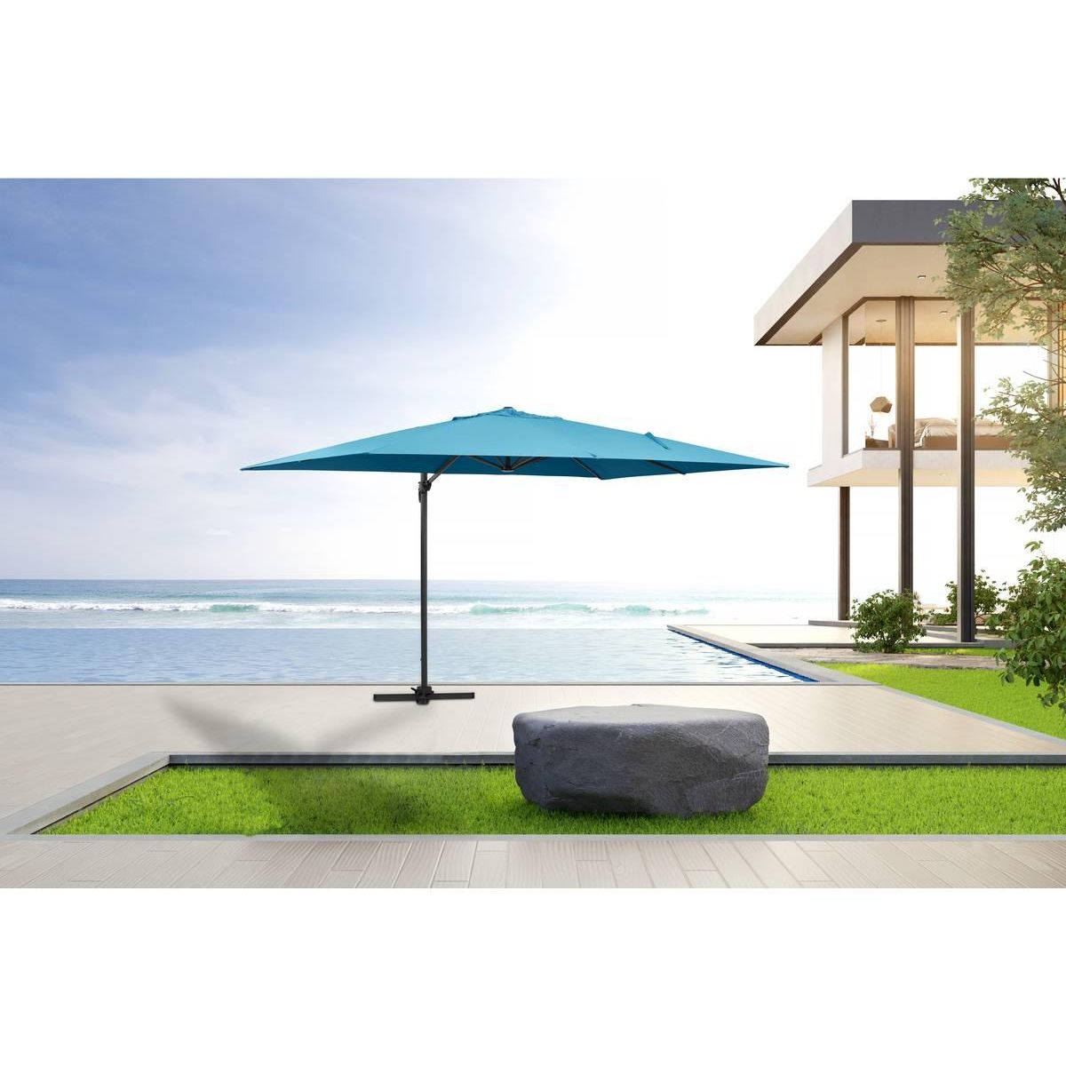 Habitat et Jardin Parasol jardin déporté Alu  Sun 4  - Rectangle - 3 x 4 m - Bleu + Housse de protection