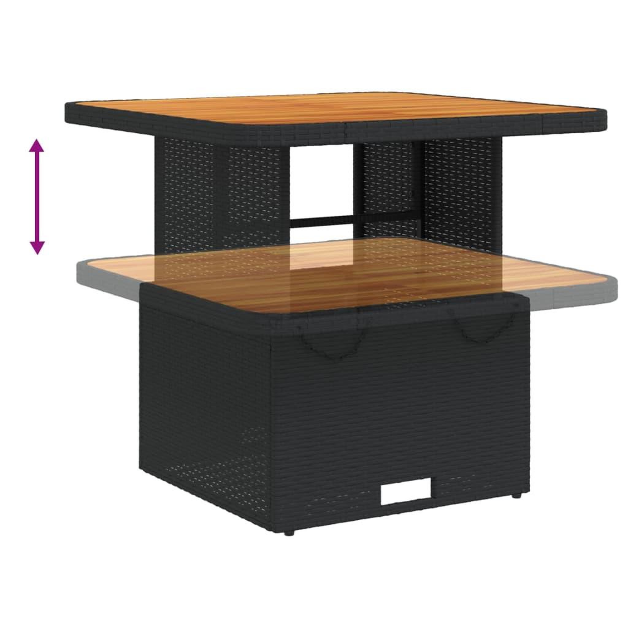 Voir la diapositive 4 : VIDAXL Table de jardin noir 80x80x71 cm resine tressee et bois acacia