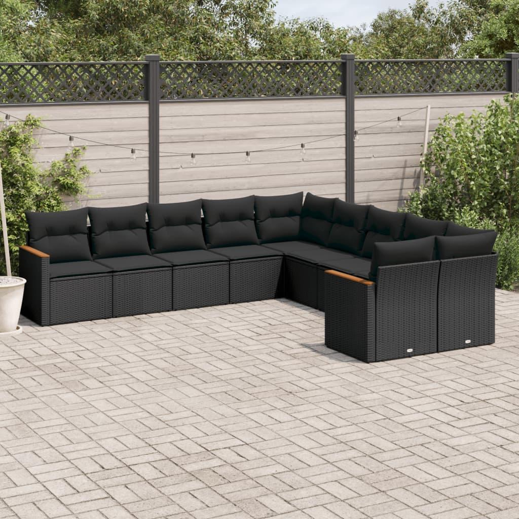 VIDAXL Salon de jardin 10 pcs avec coussins noir resine tressee