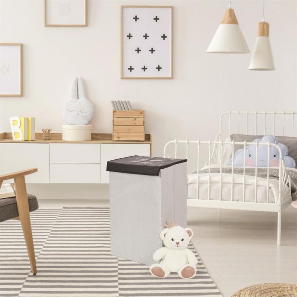 Paris Prix Panier à Linge Pliable  Garçon  58cm Noir & Blanc