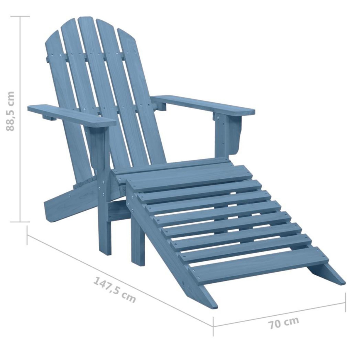 VIDAXL Chaise de jardin Adirondack avec pouf bois de sapin solide bleu