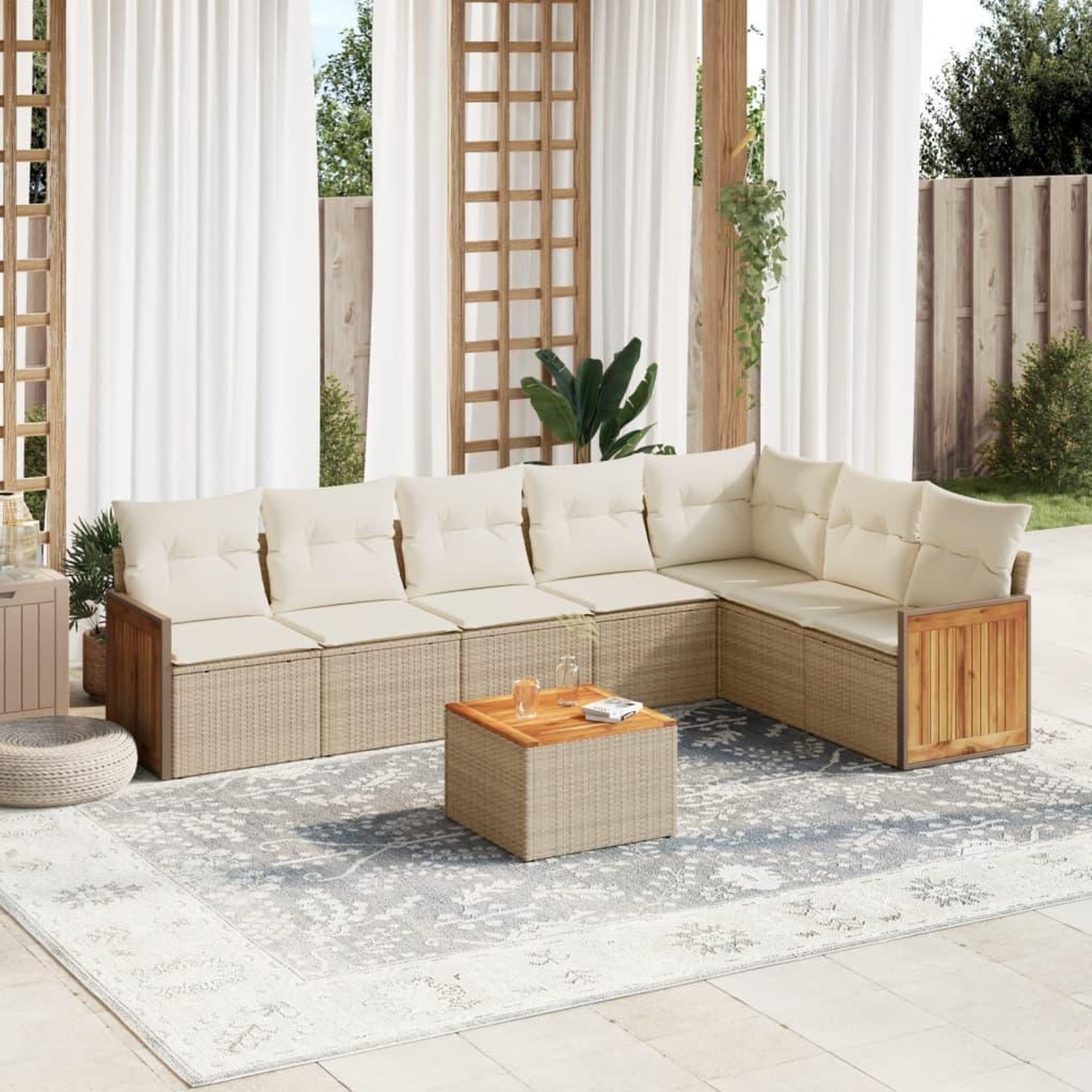 VIDAXL Salon de jardin avec coussins 8 pcs beige resine tressee