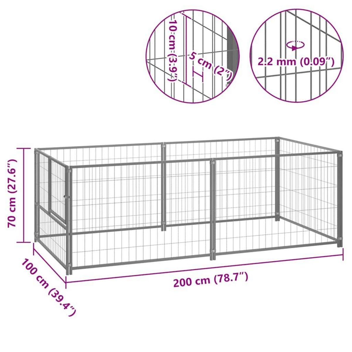 VIDAXL Chenil Argente 200x100x70 cm Acier